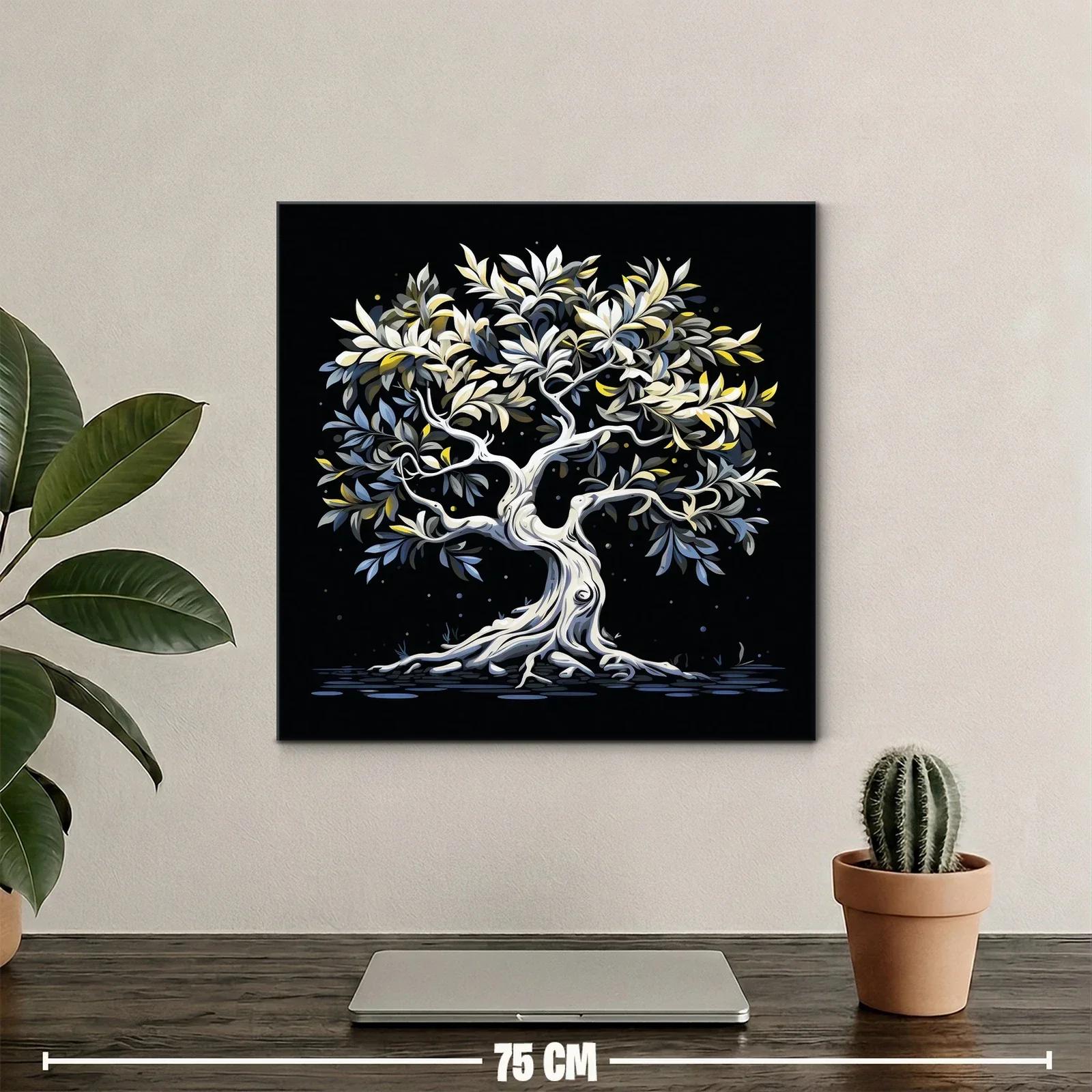 Árbol estilizado con hojas en tonos suaves sobre fondo oscuro — miniatura 2
