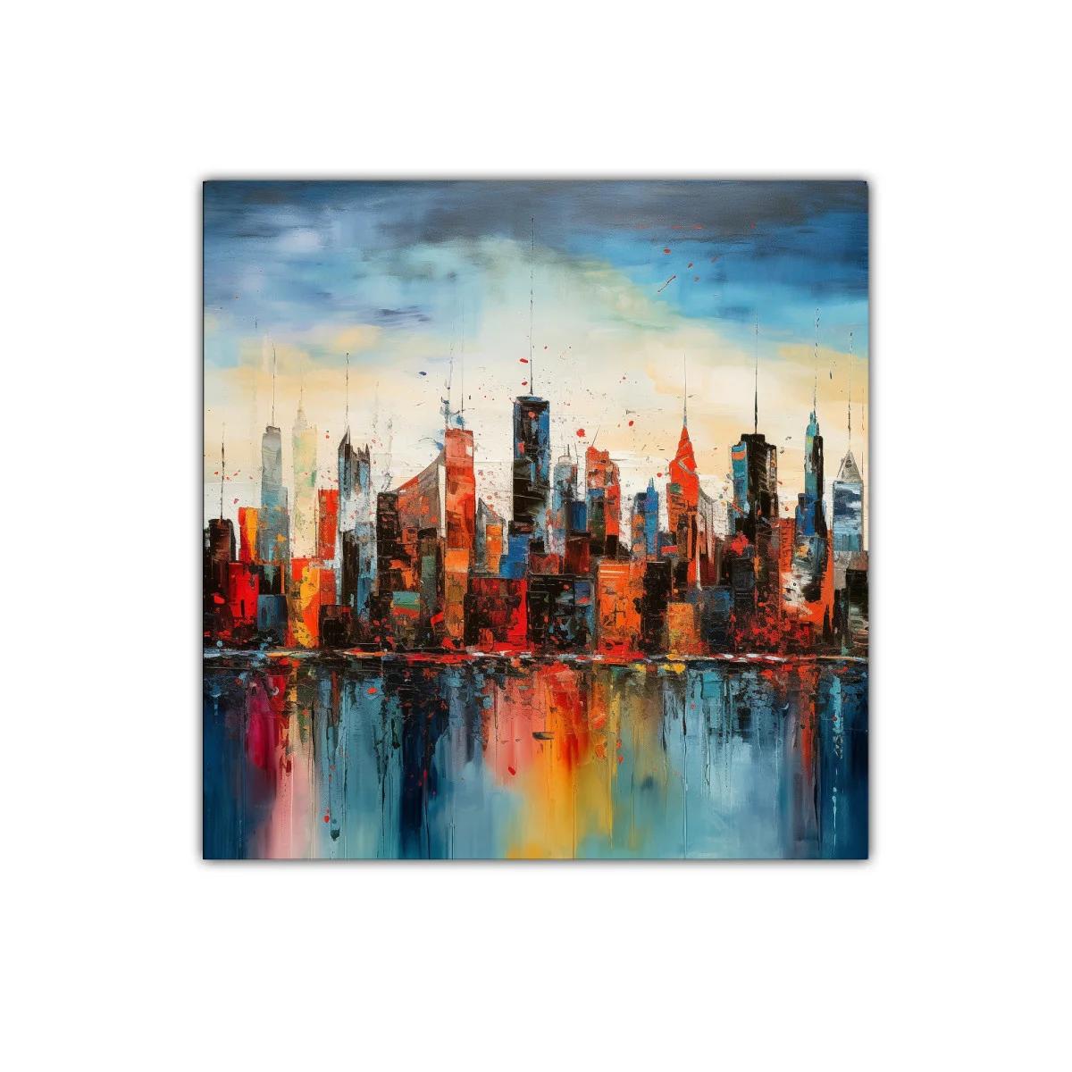 Vibrante ciudad de rascacielos con reflejos coloridos — imagen principal