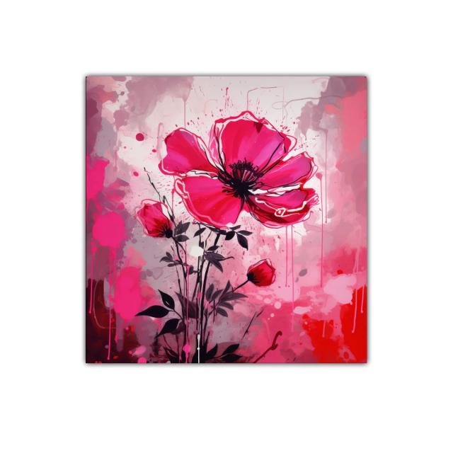 Cuadro floral vibrante con grandes pétalos rosas