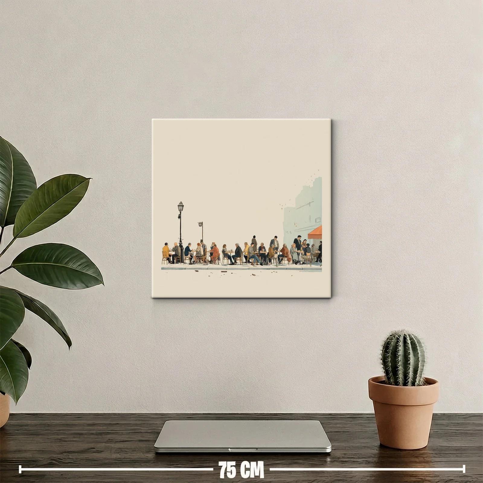 Escena urbana con gente en terraza de café al aire libre — miniatura 2
