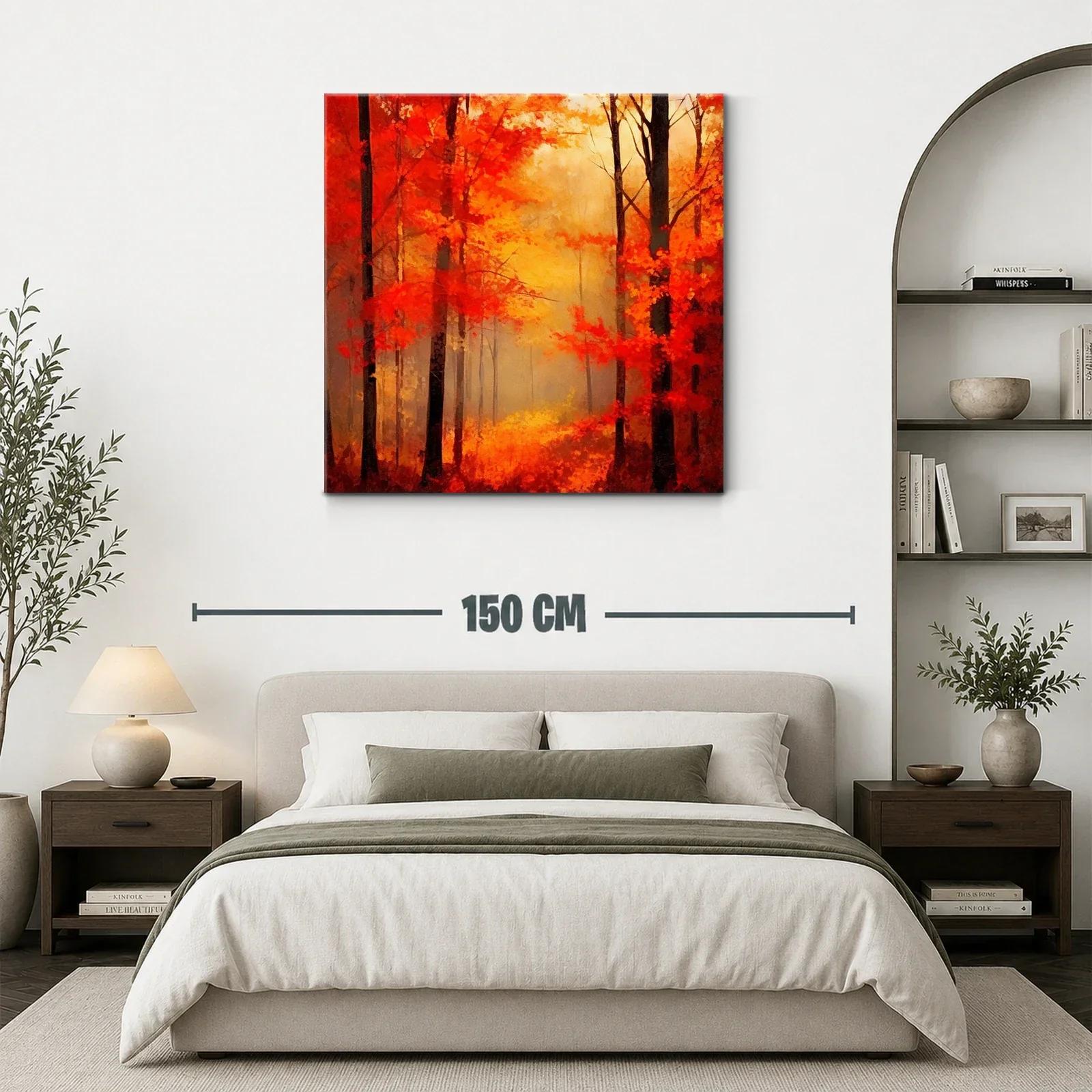 Bosque en otoño con intensos tonos cálidos y neblina suave — miniatura 3