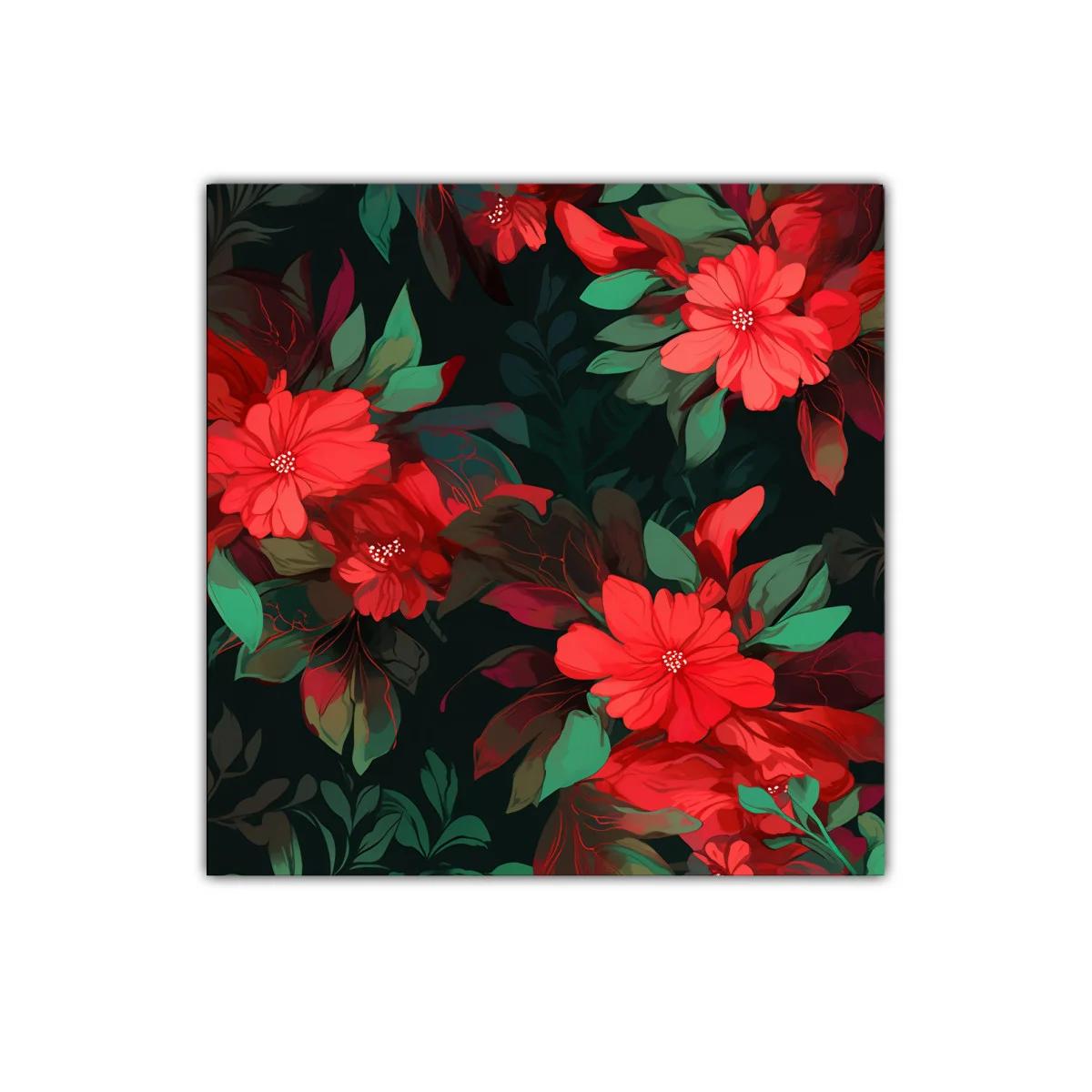 Cuadro decorativo con vibrantes flores rojas y hojas verdes — imagen principal