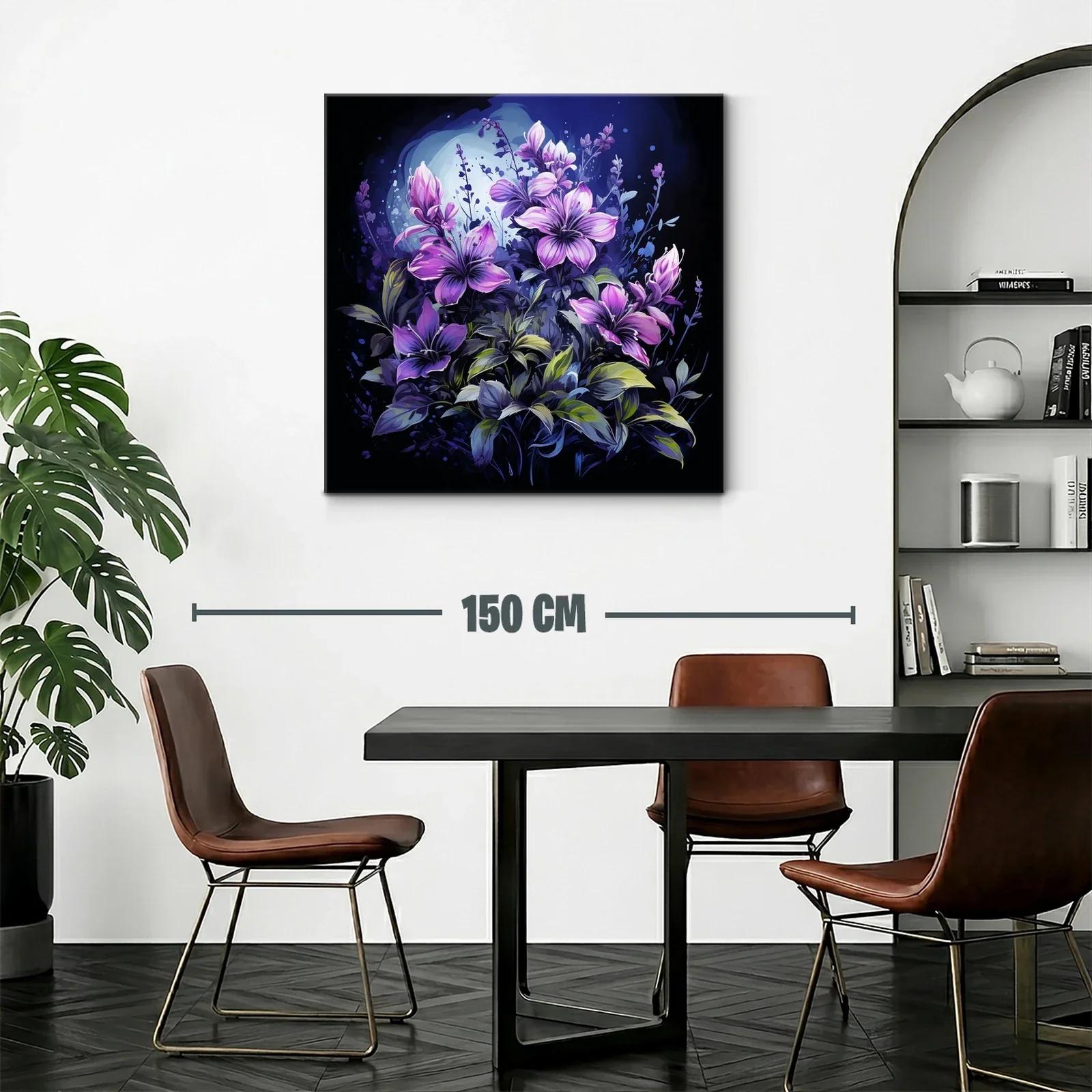 Cuadro floral con lirios violetas en fondo oscuro y luz mágica — miniatura 2
