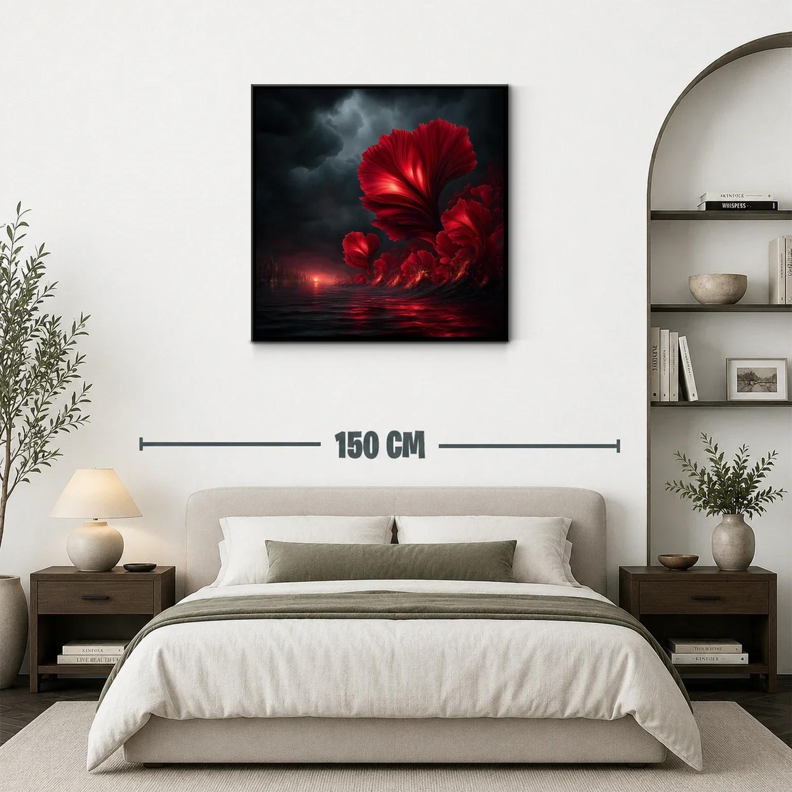 Flores rojas emergiendo de un mar oscuro al atardecer — miniatura 3