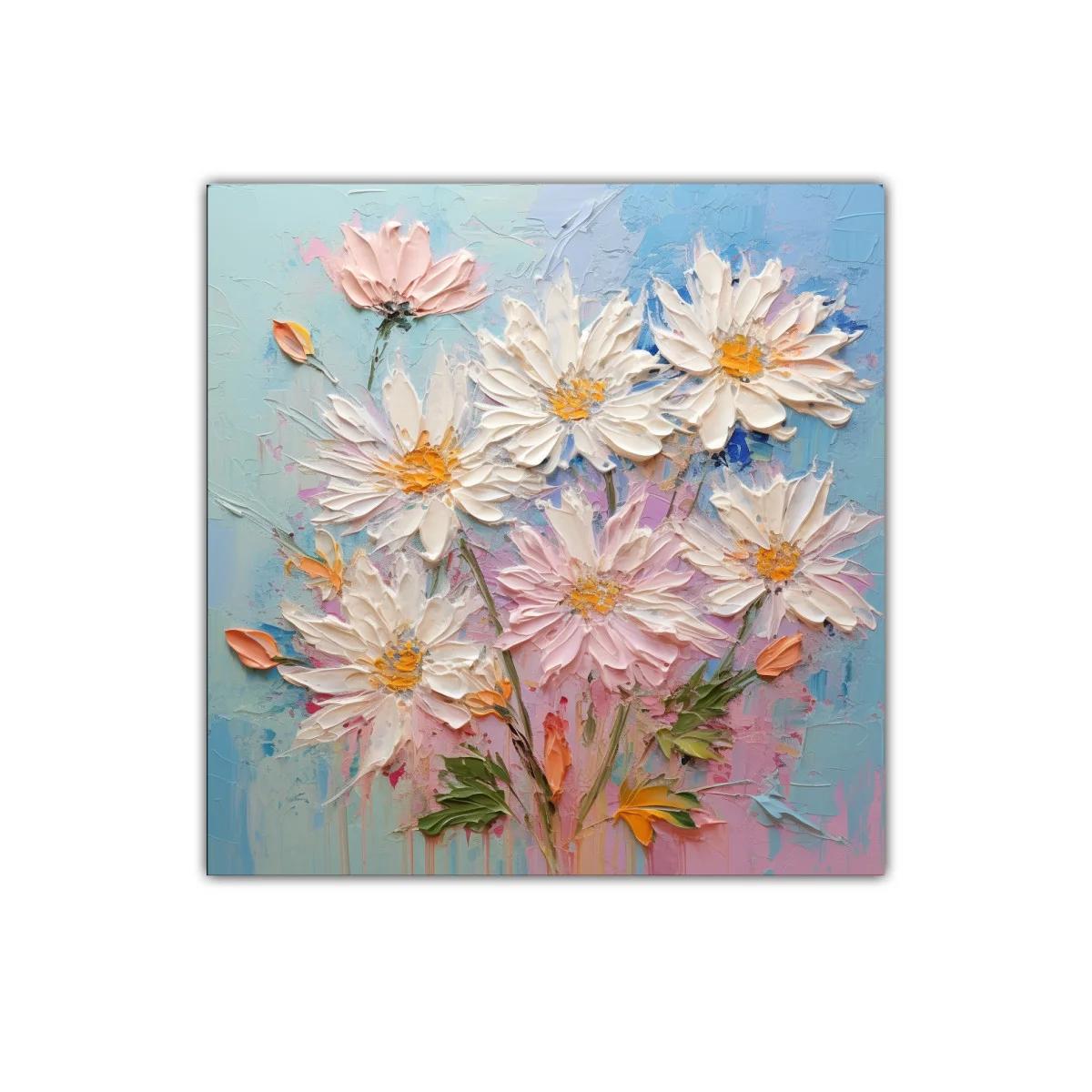 Cuadro decorativo con flores blancas y tonos pastel suaves