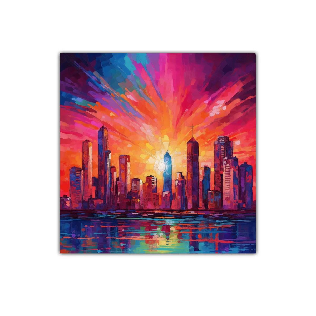 Atardecer vibrante sobre la ciudad moderna en tonos cálidos — imagen principal