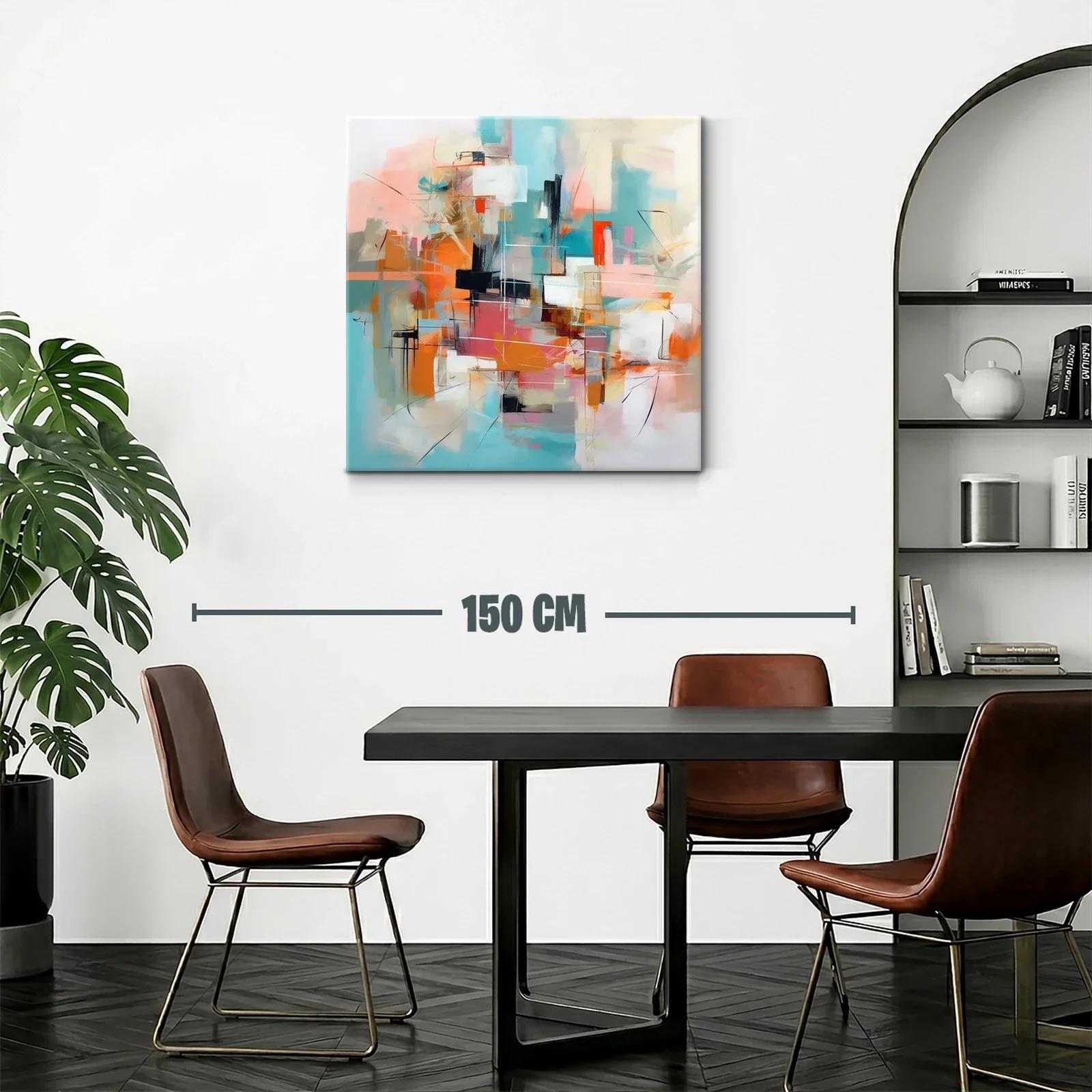 Cuadro abstracto con tonos cálidos y fríos en armonía — miniatura 2