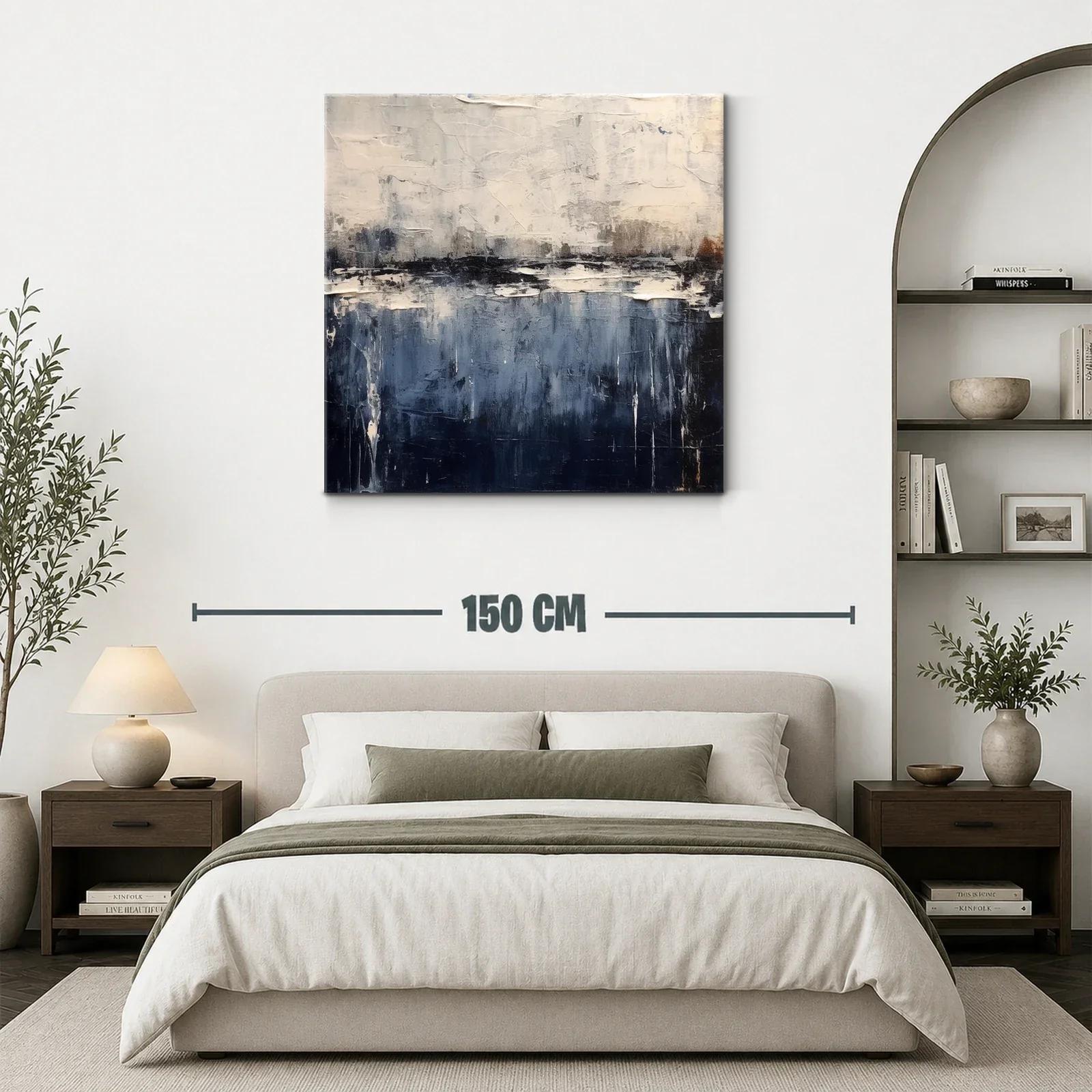 Cuadro abstracto paisaje azul y blanco con texturas — miniatura 3