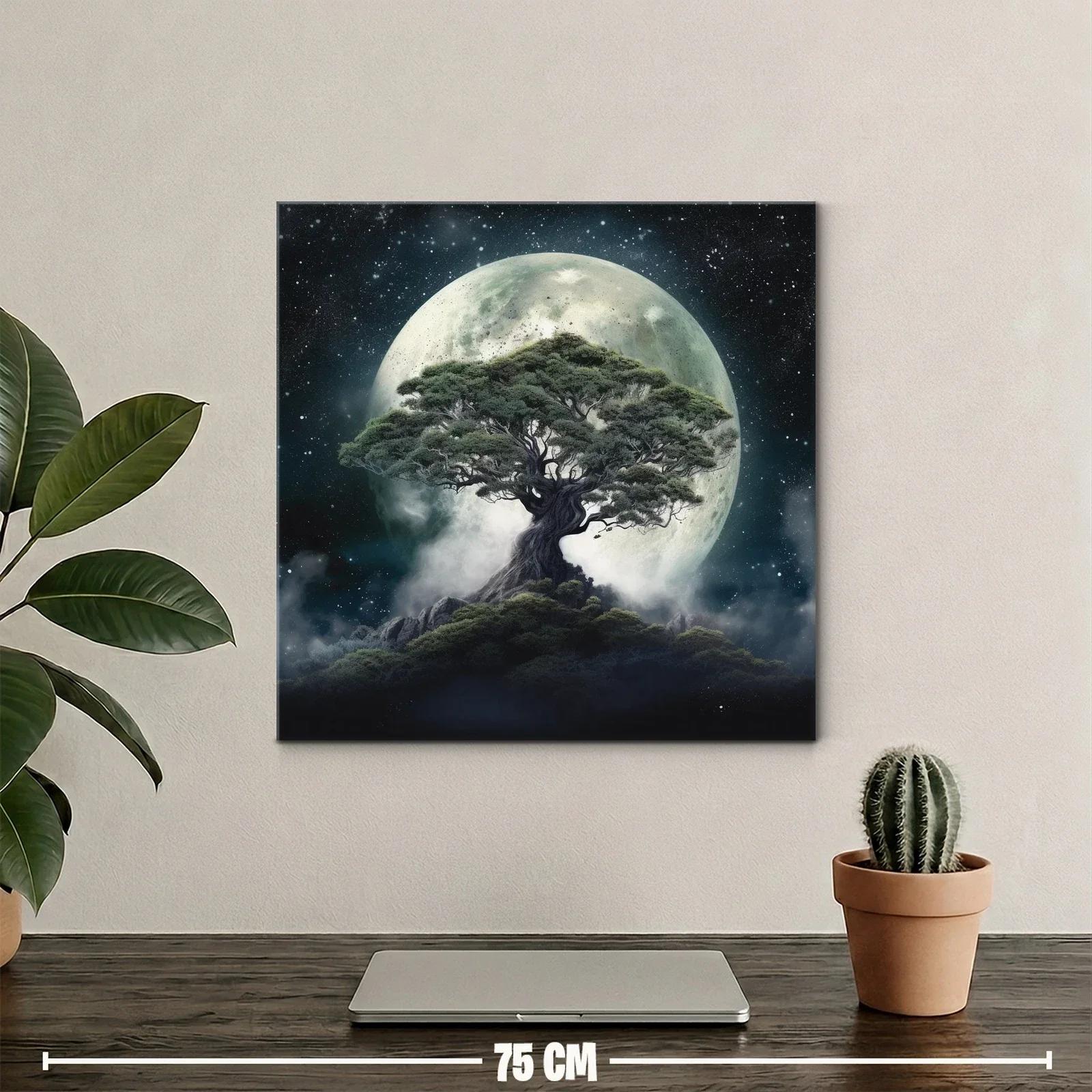 Árbol majestuoso bajo la luna llena en noche estrellada — miniatura 2