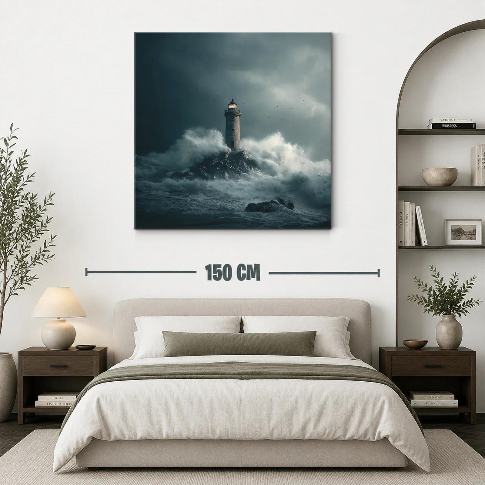 Faro solitario en tormenta rugiente sobre rocas oscuras — miniatura 3