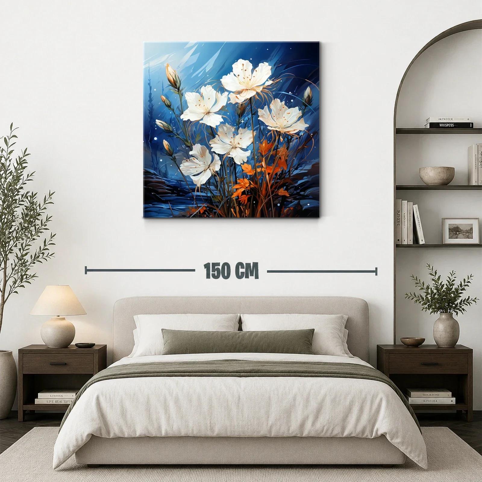 Flores blancas delicadas entre tonos azules y naranjas vibrantes — miniatura 3