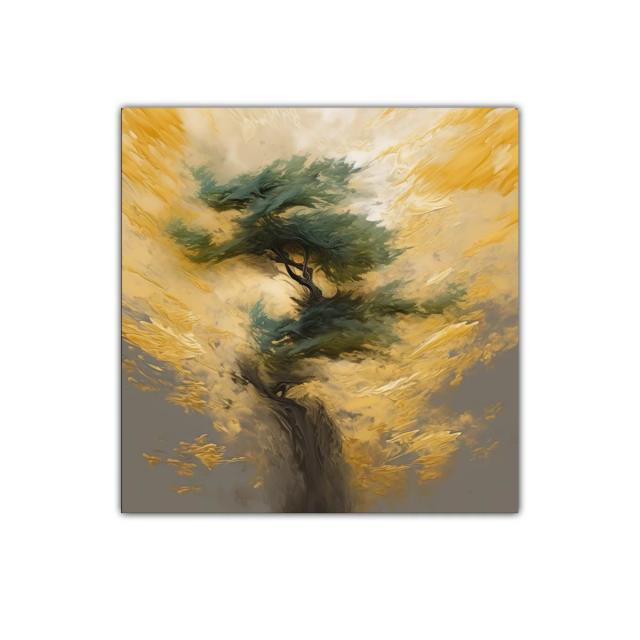 Árbol en tonos dorados con atmósfera etérea y vibrante