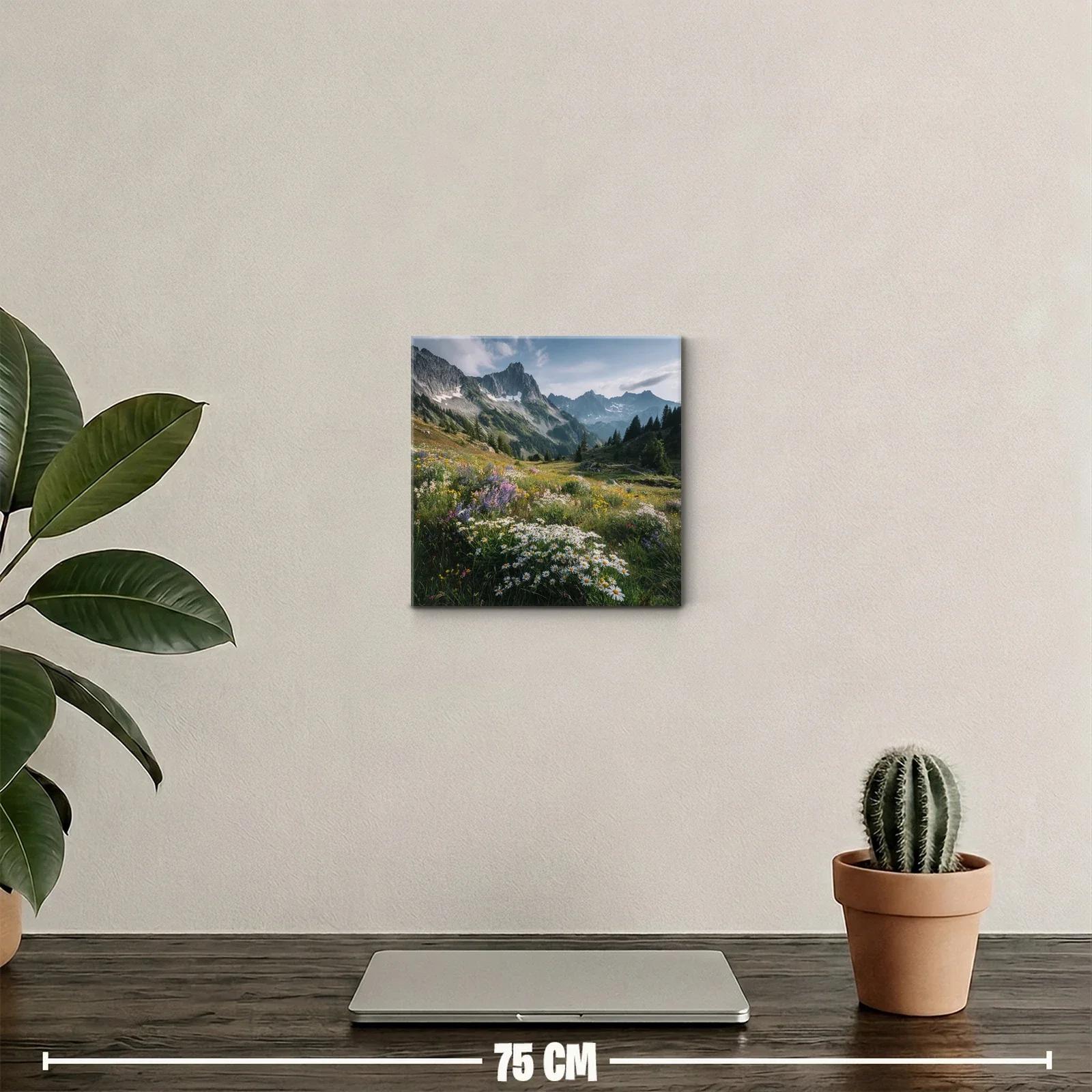 Pradera de flores silvestres con montaña al fondo — miniatura 2