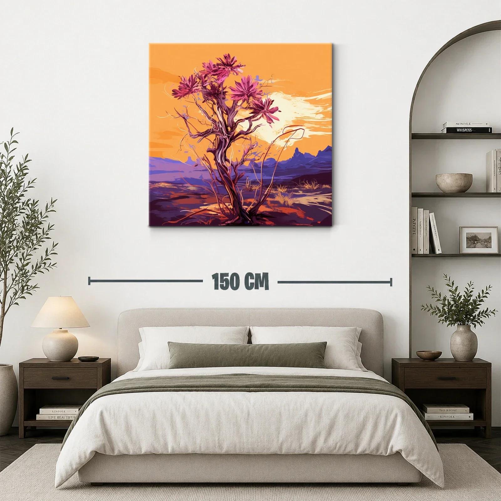 Atardecer con árbol de flores vibrantes en paisaje desértico — miniatura 3
