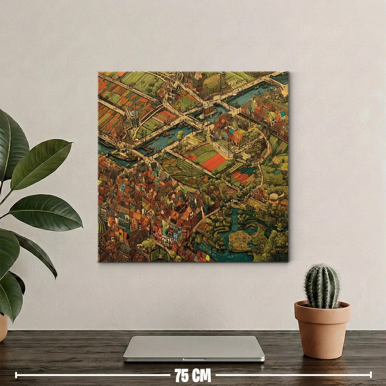 Mapa artístico de pueblo y campos con canales y puentes — miniatura 2