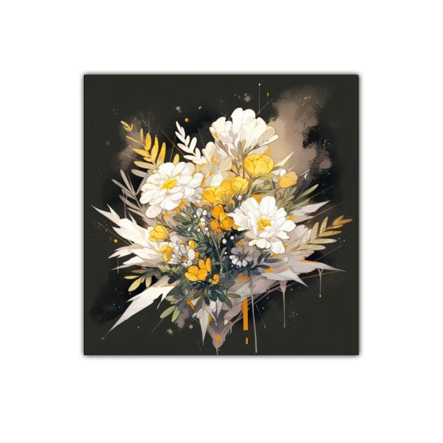 Elegante ramo floral cálido con tonos dorados y blancos