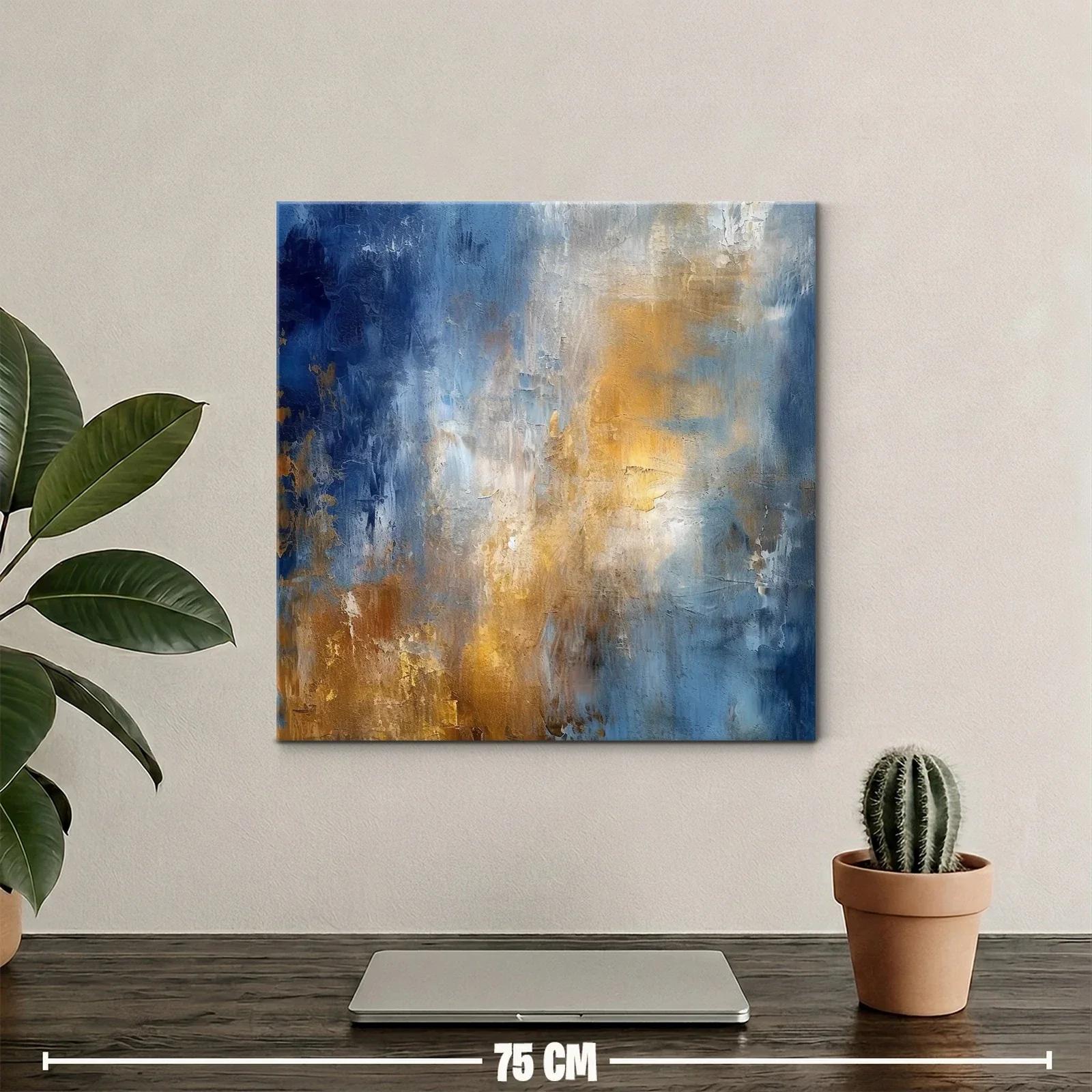 Cuadro abstracto con tonos dorados y azules intensos — miniatura 2