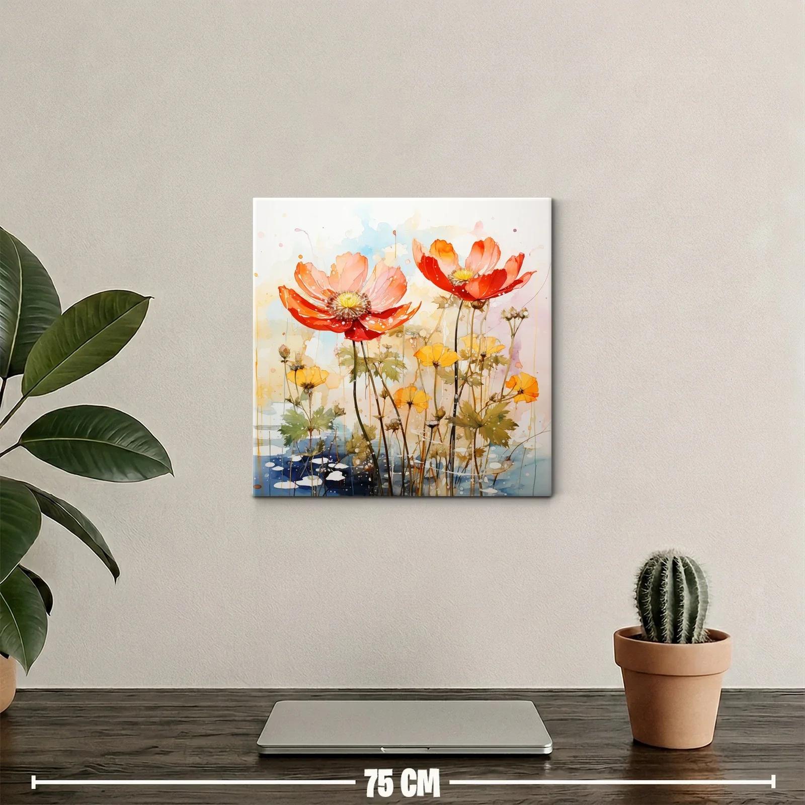Flores vibrantes en tonos cálidos y suaves acuarelas — miniatura 2