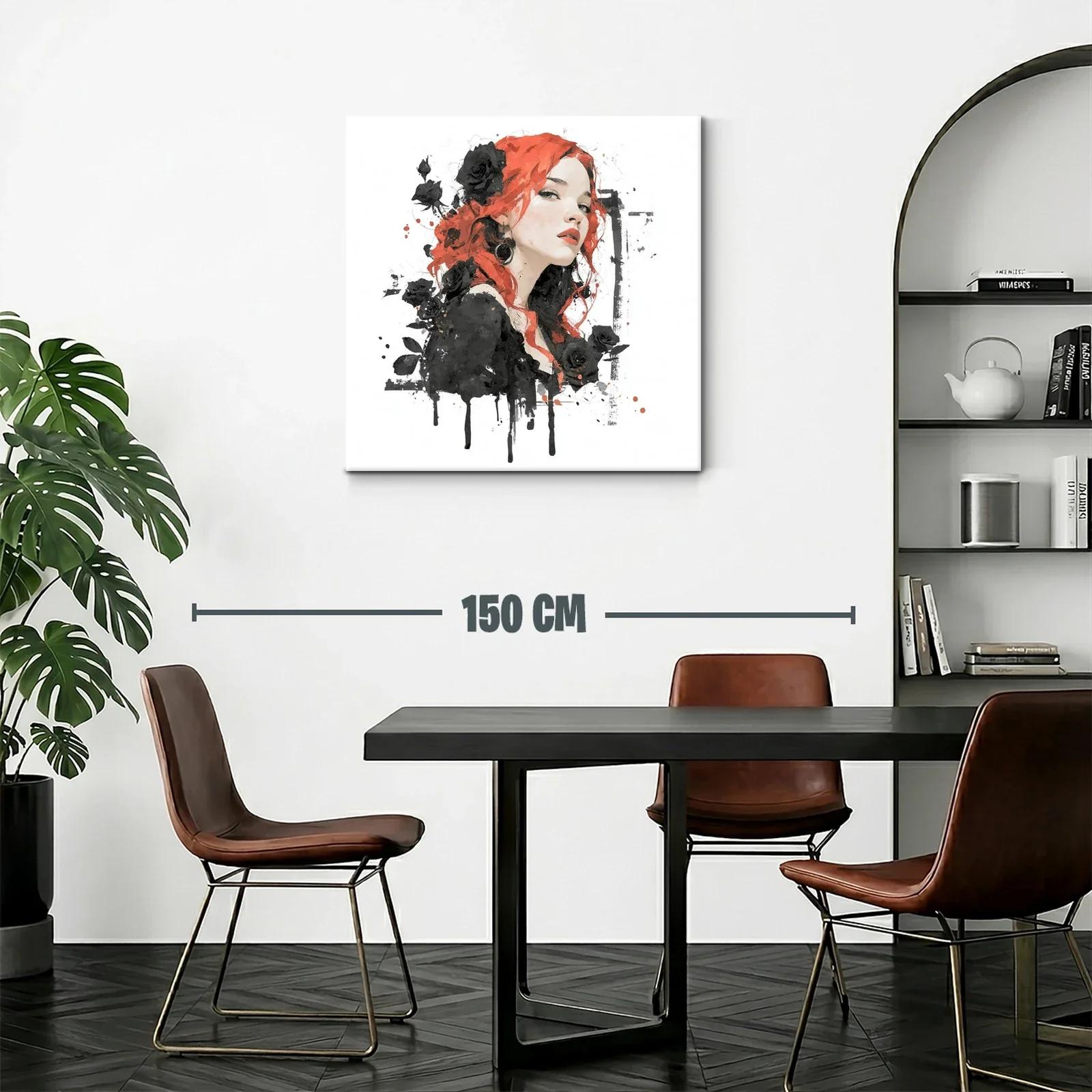 Retrato femenino con rosas negras y cabello rojo vibrante — miniatura 2