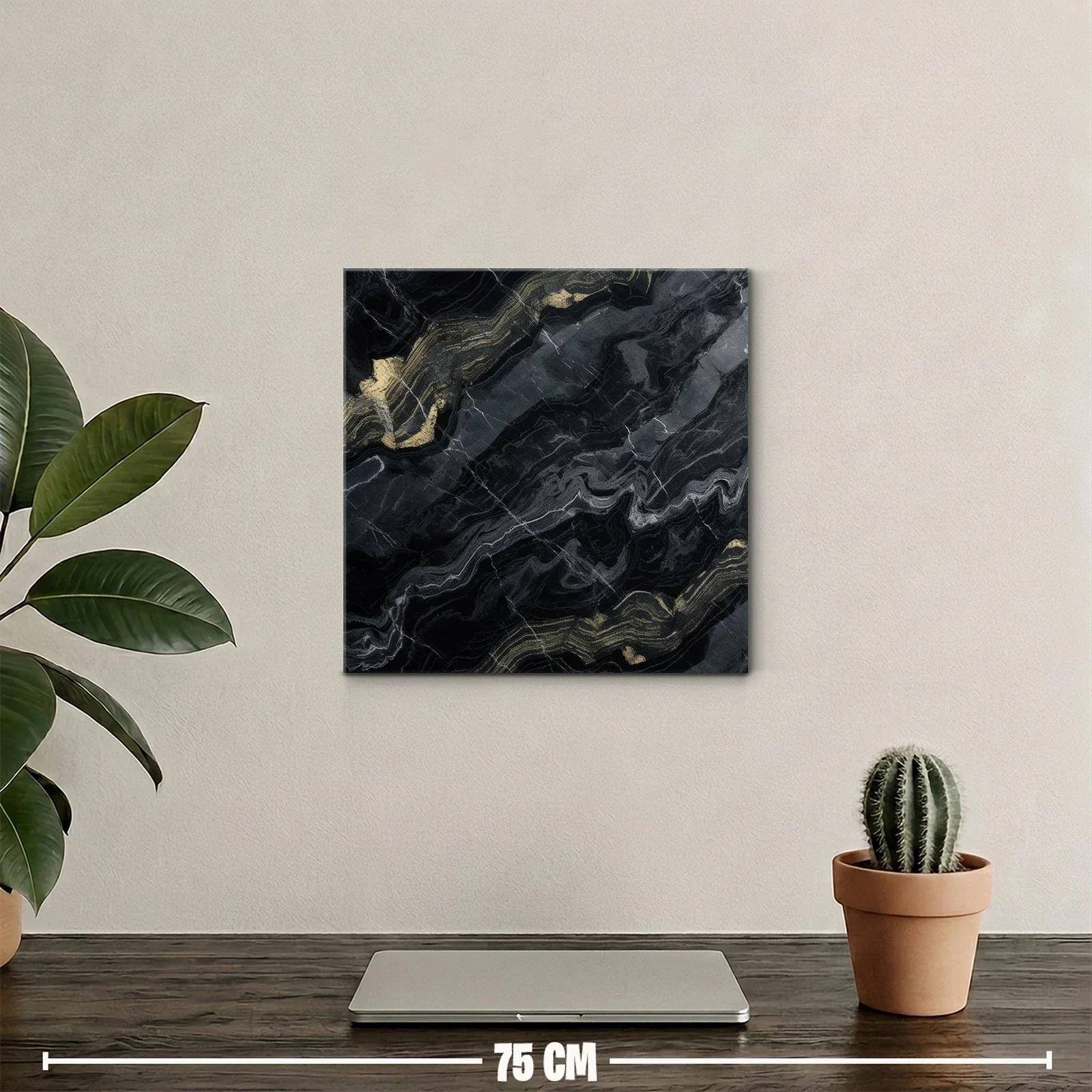 Cuadro abstracto con vetas doradas y fondo oscuro — miniatura 2