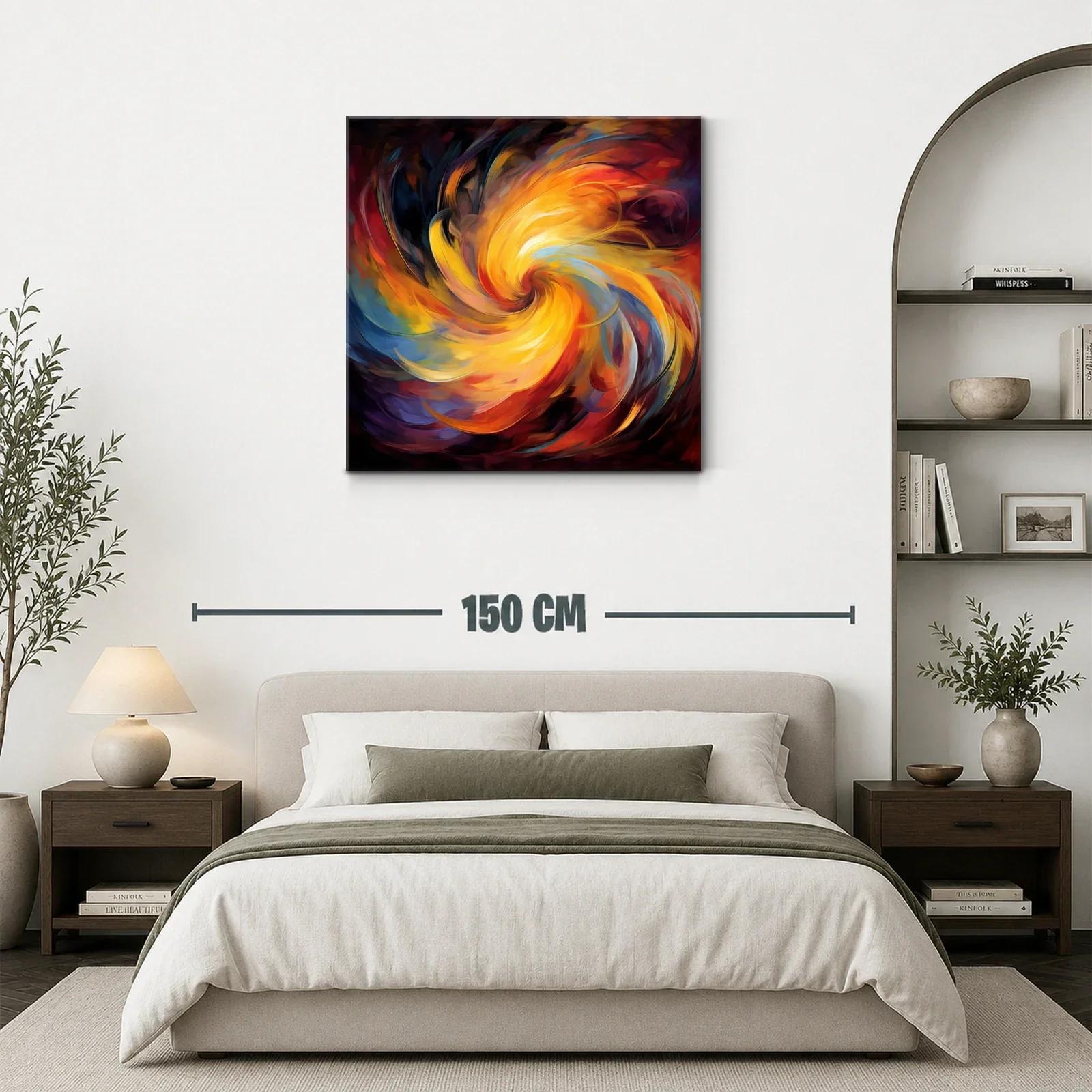 Cuadro abstracto con espiral vibrante en tonos cálidos — miniatura 3