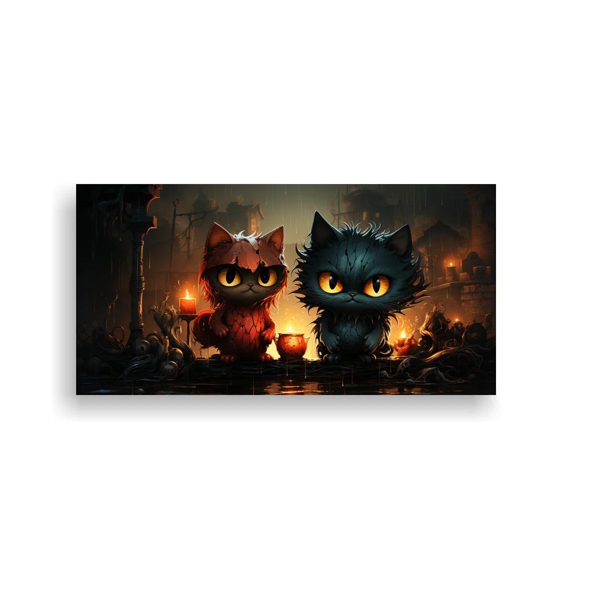 Cuadro dos gatos de ojos grandes con vela