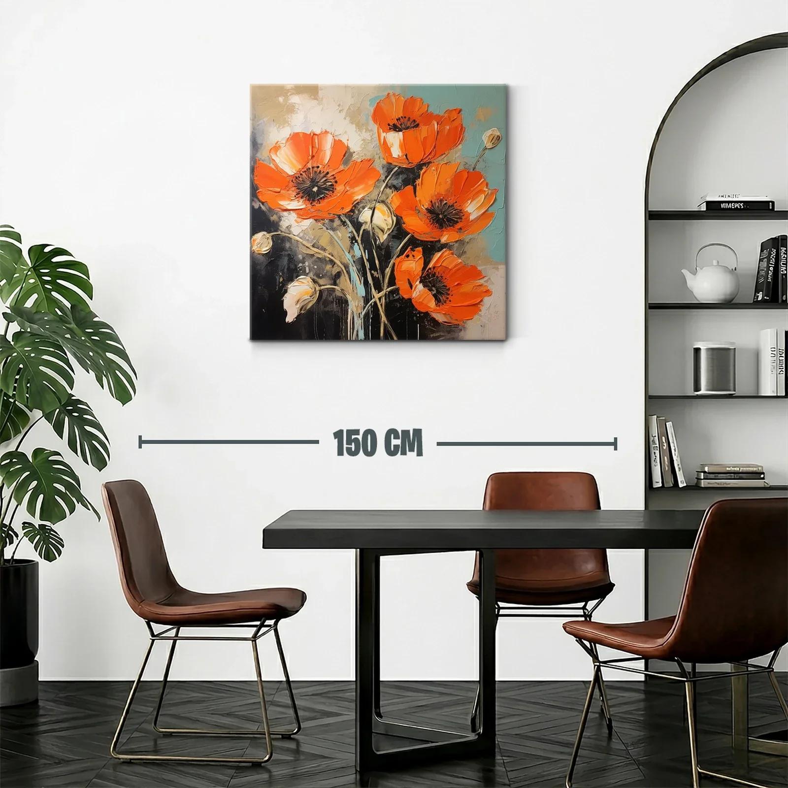 Cuadro con amapolas vibrantes en tonos naranja y tierra — miniatura 2