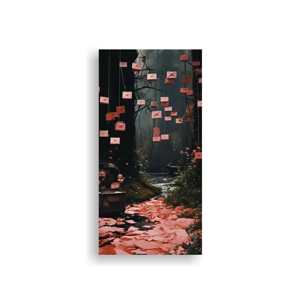 Cuadro cartas rosadas en un bosque
