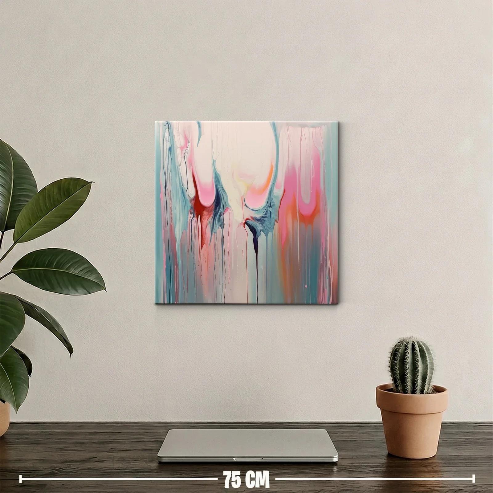 Cuadro abstracto con formas fluidas en tonos pastel y vibrantes — miniatura 2