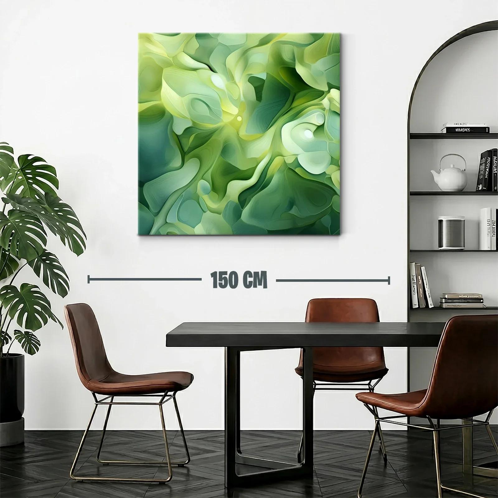 Cuadro abstracto en tonos verdes con formas fluidas — miniatura 2