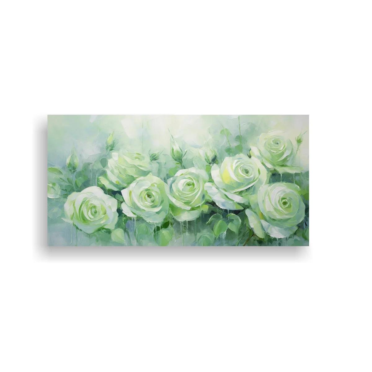 Cuadro rosas blancas con follaje verde y fondo etéreo