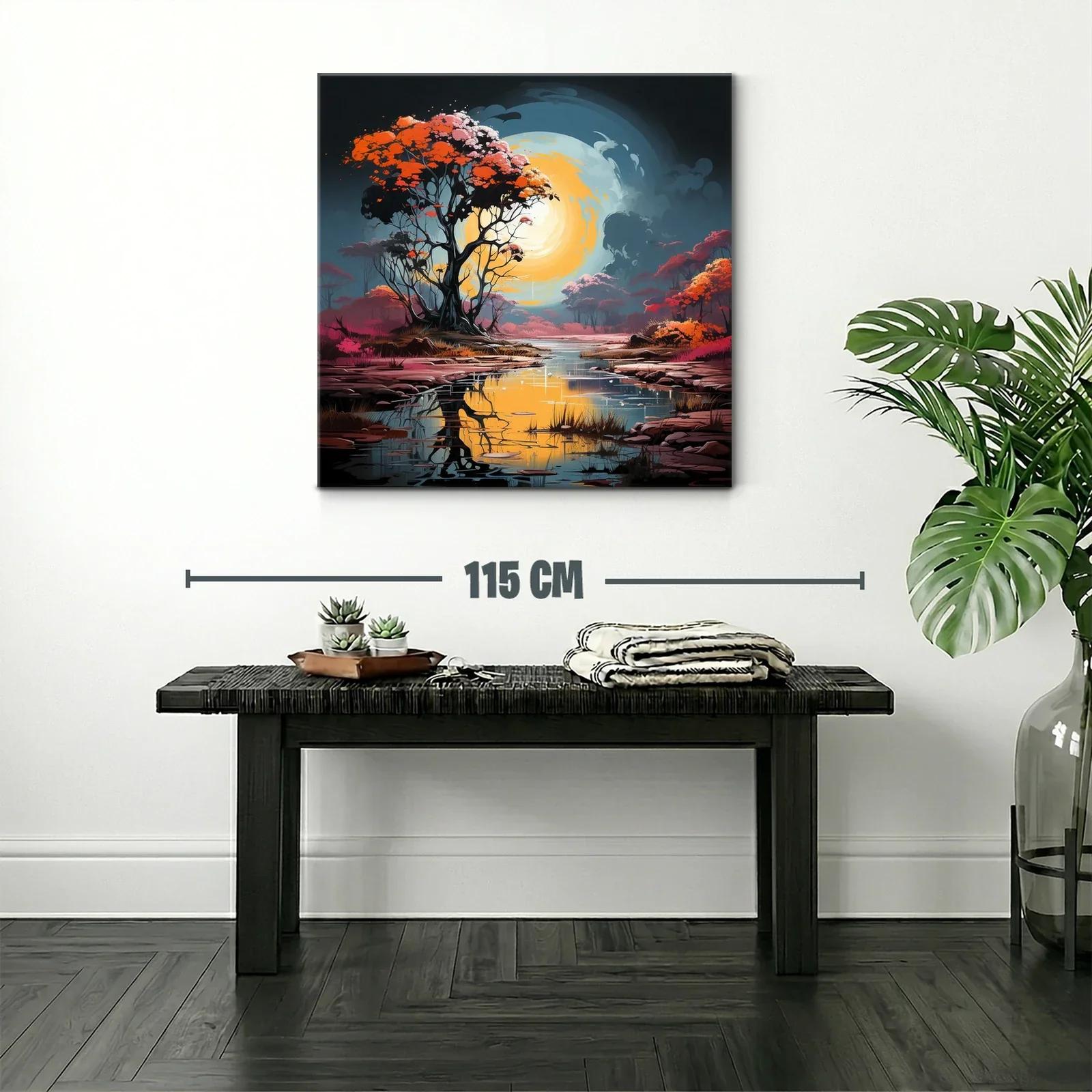 Paisaje onírico con árbol naranja frente al lago brillante — miniatura 2