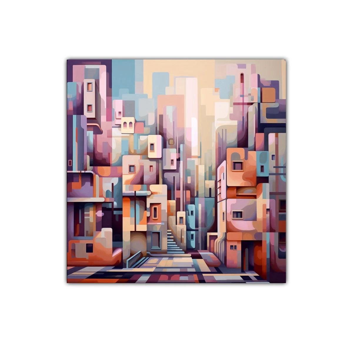 Composición urbana abstracta en tonos pastel y cálidos — imagen principal