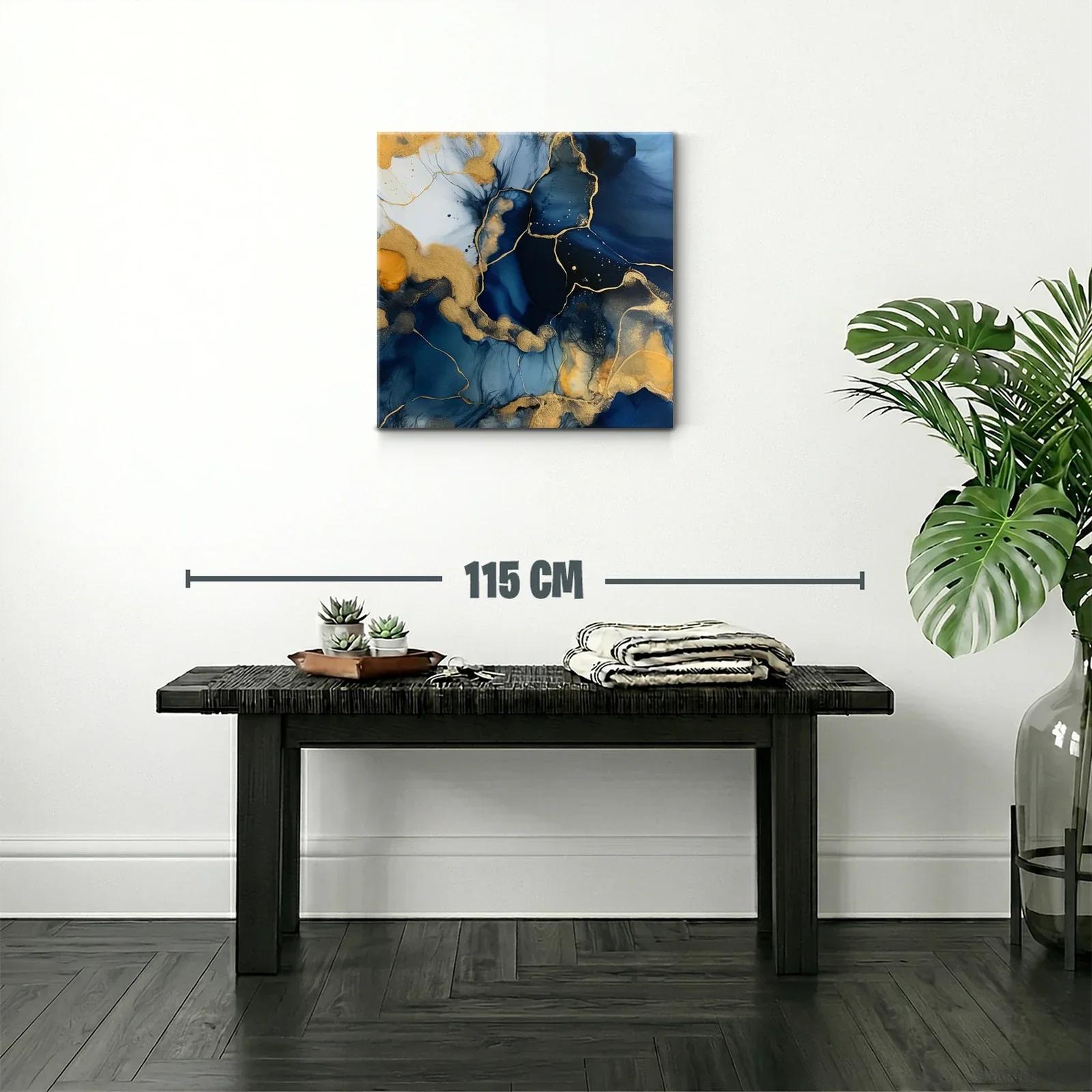 Arte abstracto en azul y dorado con textura fluida y elegante — miniatura 2