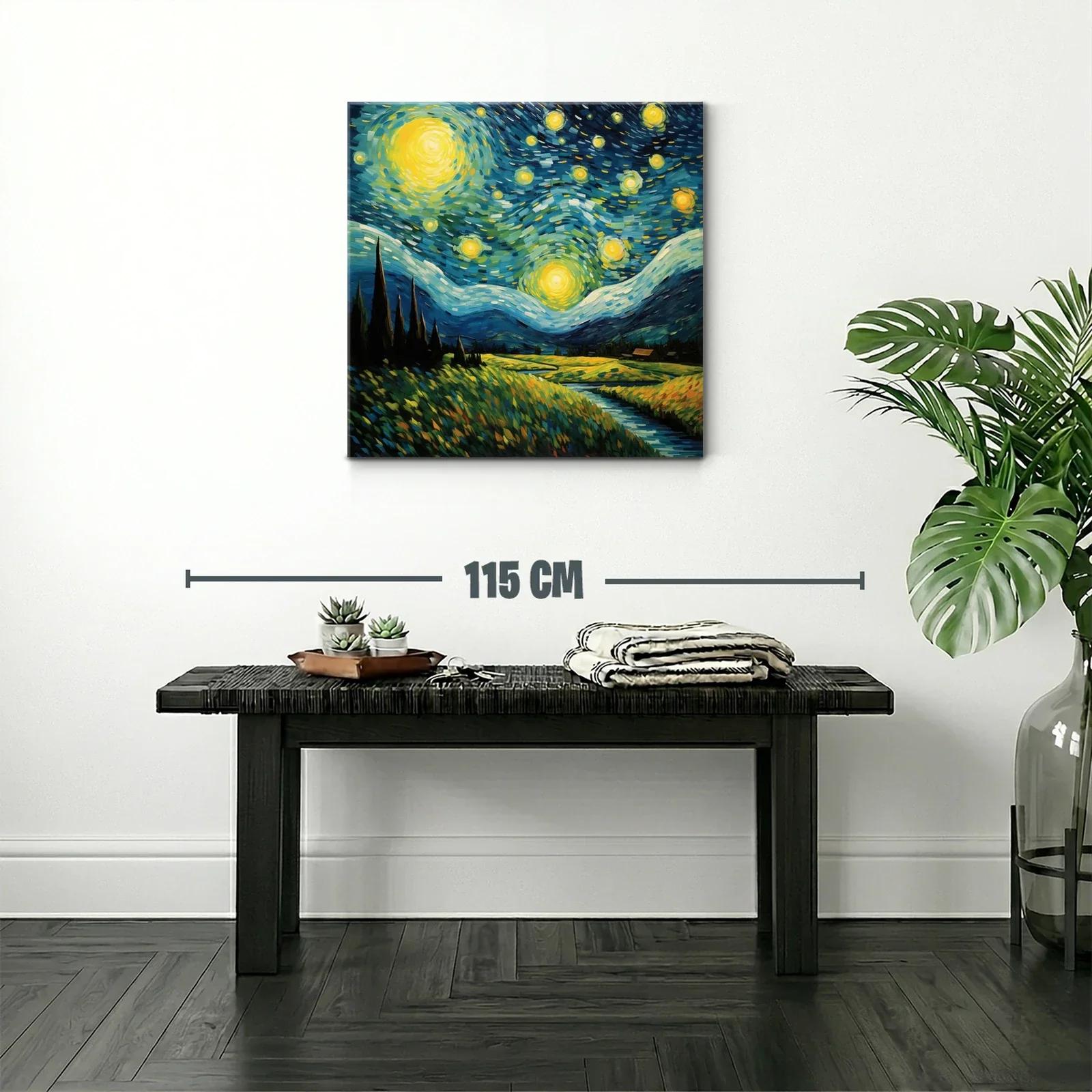 Paisaje nocturno vibrante con cielo estrellado y campo iluminado — miniatura 2