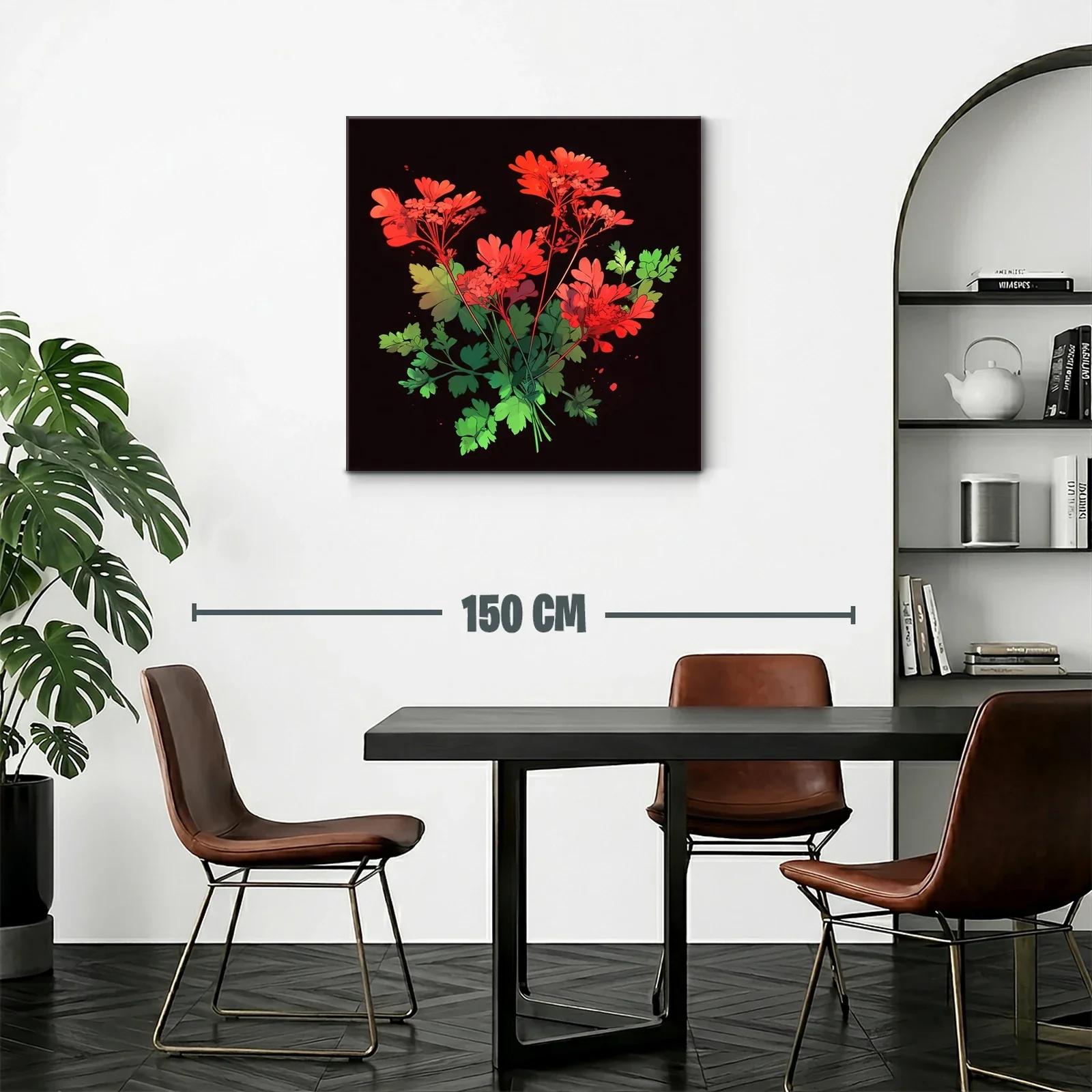 Ramo vibrante de flores rojas y hojas verdes sobre fondo oscuro — miniatura 2