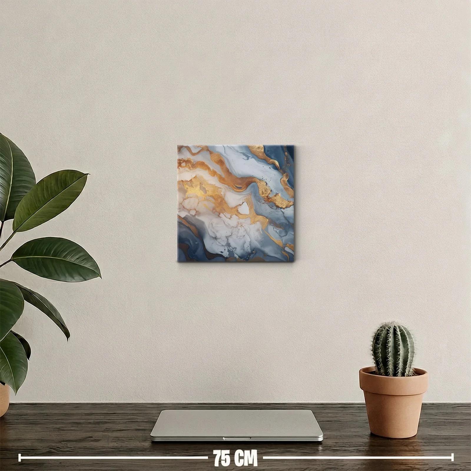 Cuadro abstracto con tonos dorados y azul grisáceo — miniatura 2