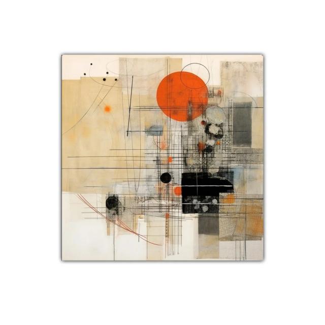 Composición abstracta con círculos y líneas geométricas