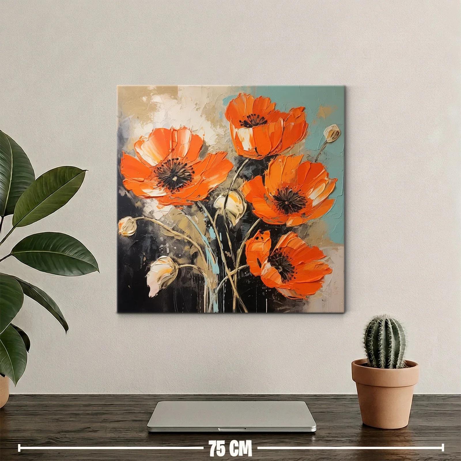 Cuadro con amapolas vibrantes en tonos naranja y tierra — miniatura 2