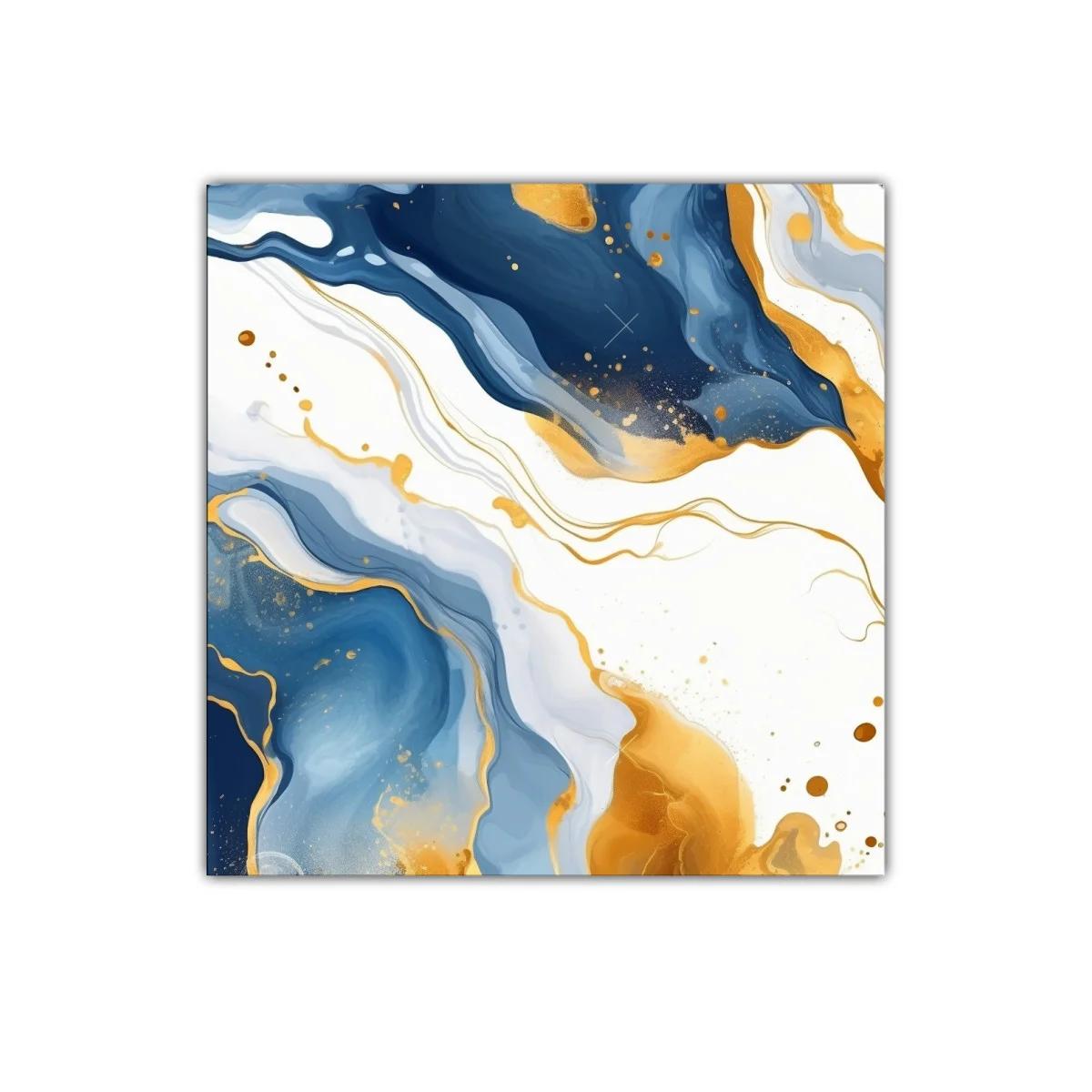 Cuadro Abstracto en Tonos Azules y Dorados Elegantes