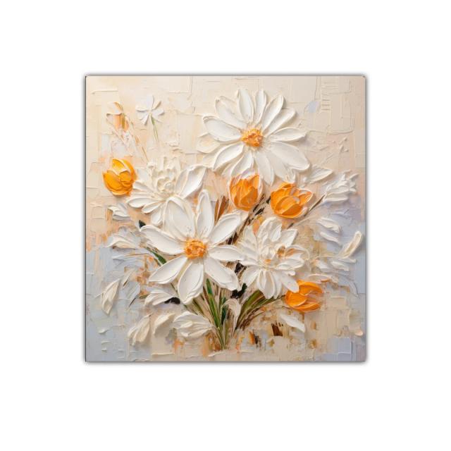 Cuadro decorativo ramo de flores blancas y naranjas vibrantes