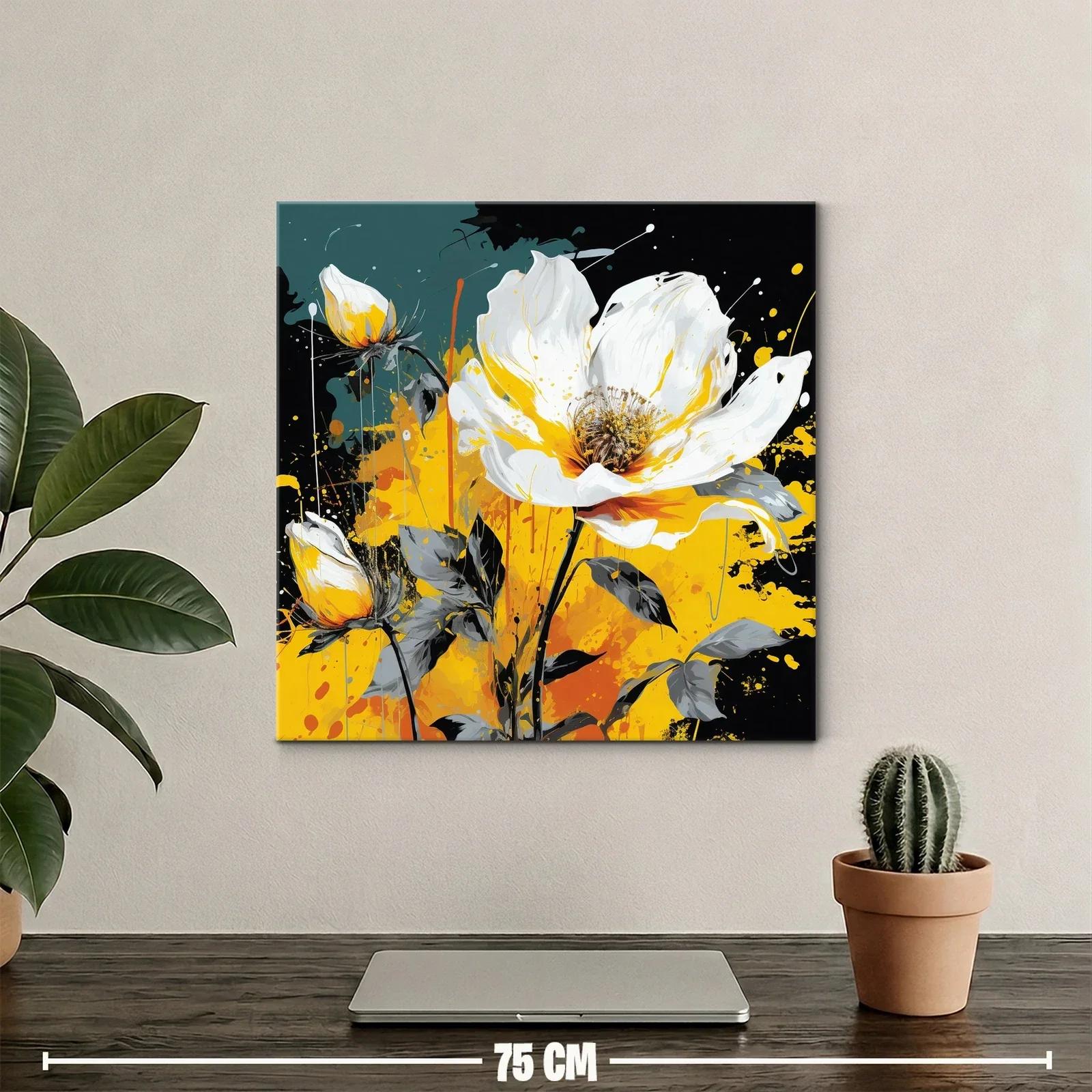 Cuadro floral vibrante con tonos amarillos y blancos — miniatura 2