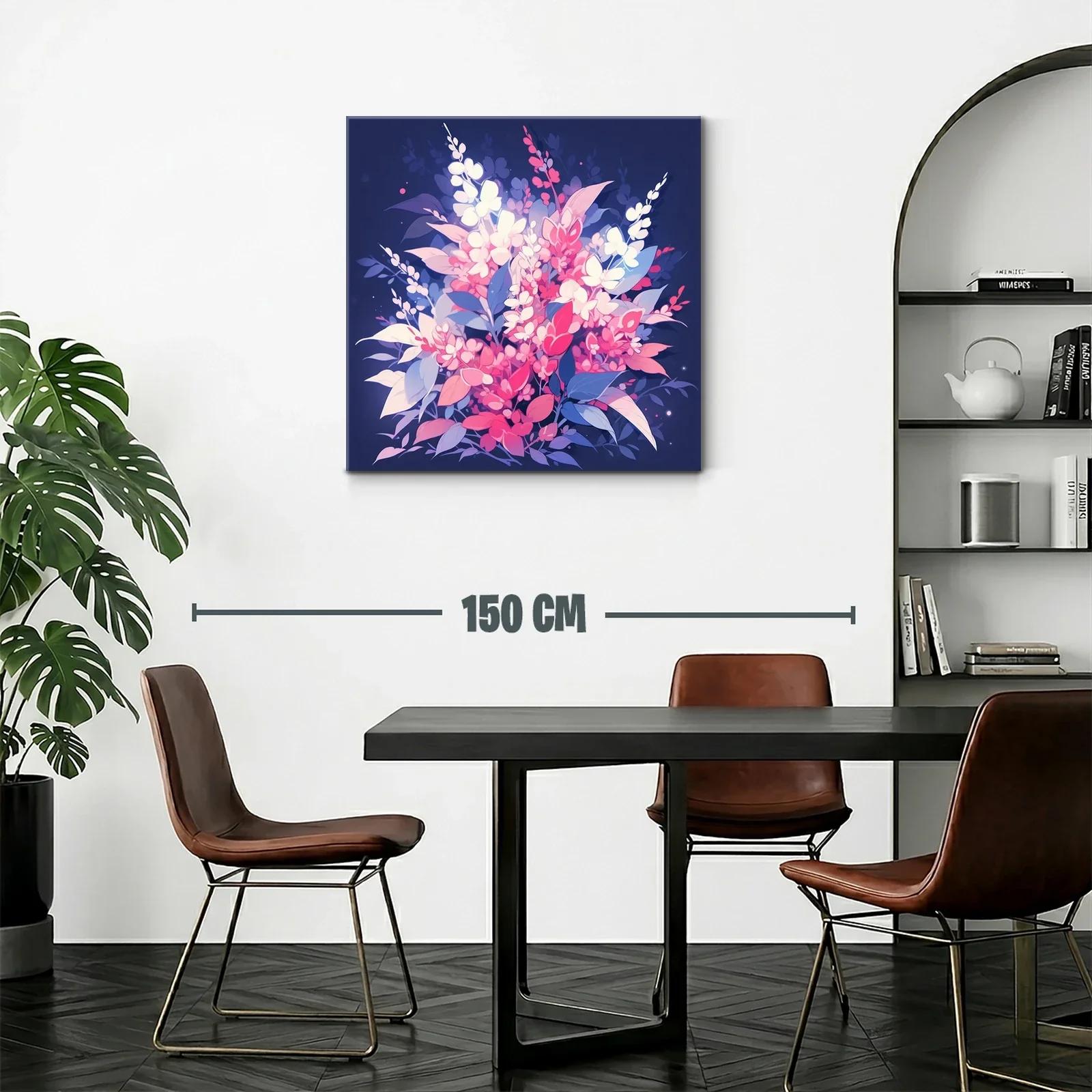 Cuadro floral vibrante con tonos rosas y azules intensos — miniatura 2
