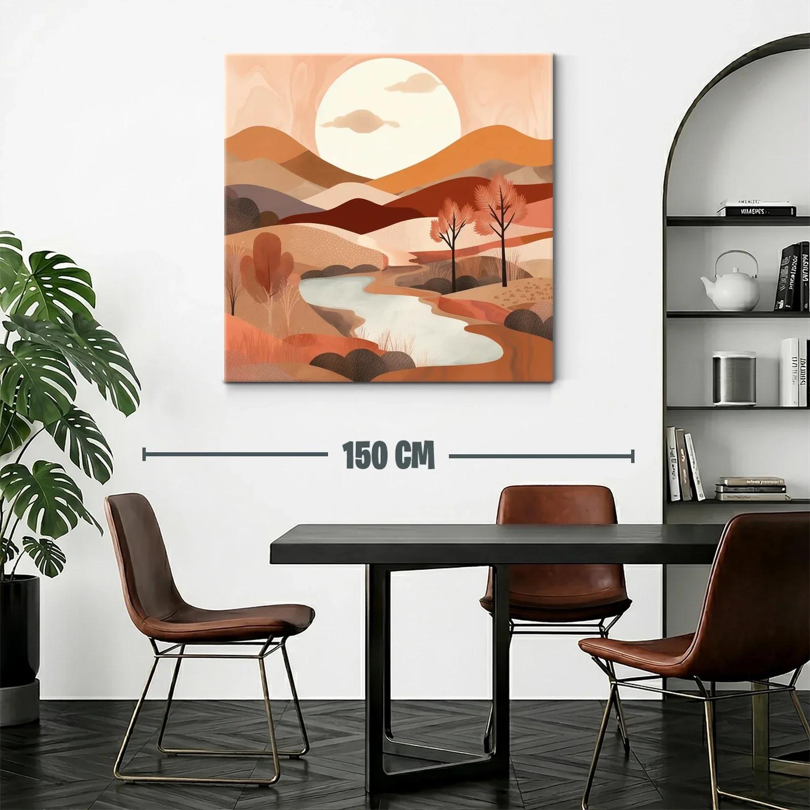 Paisaje sereno con colinas y río bajo puesta de sol cálida — miniatura 2