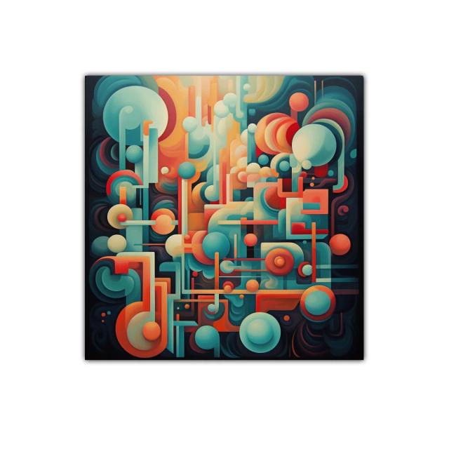 Cuadro abstracto con formas geométricas y colores vibrantes