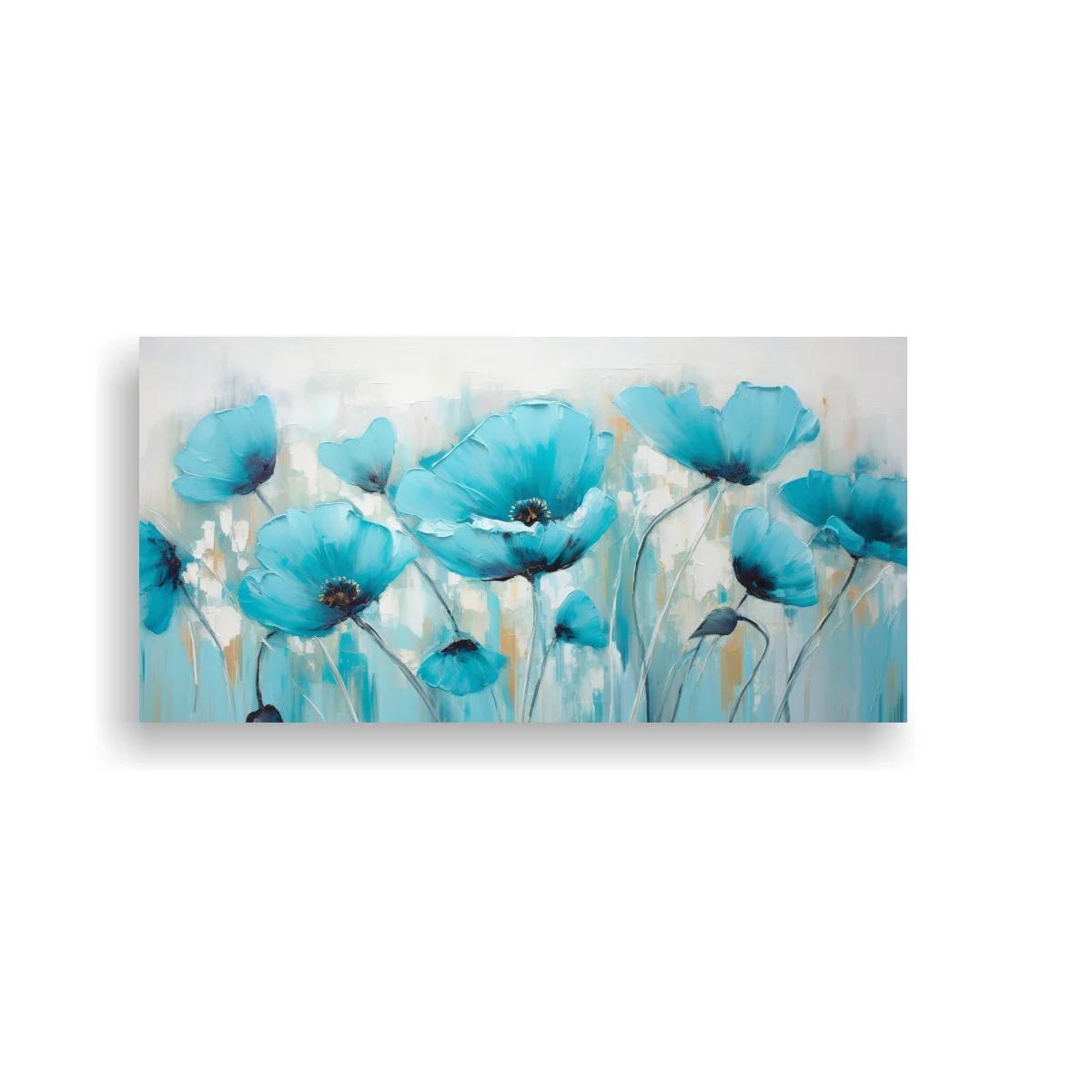 Cuadro amapolas turquesa con fondo suave