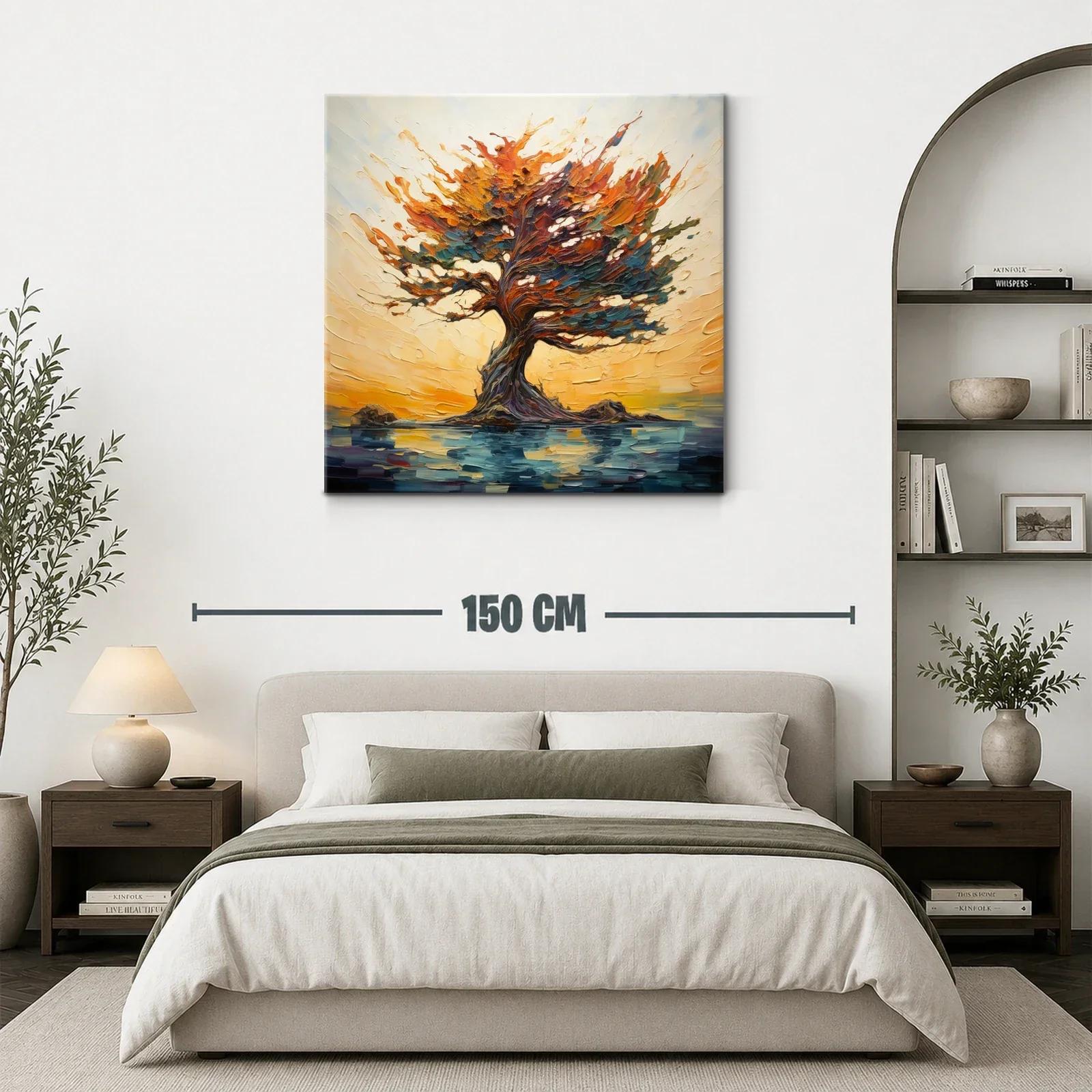 Árbol vibrante en paisaje de tonos cálidos y agua reflejada — miniatura 3