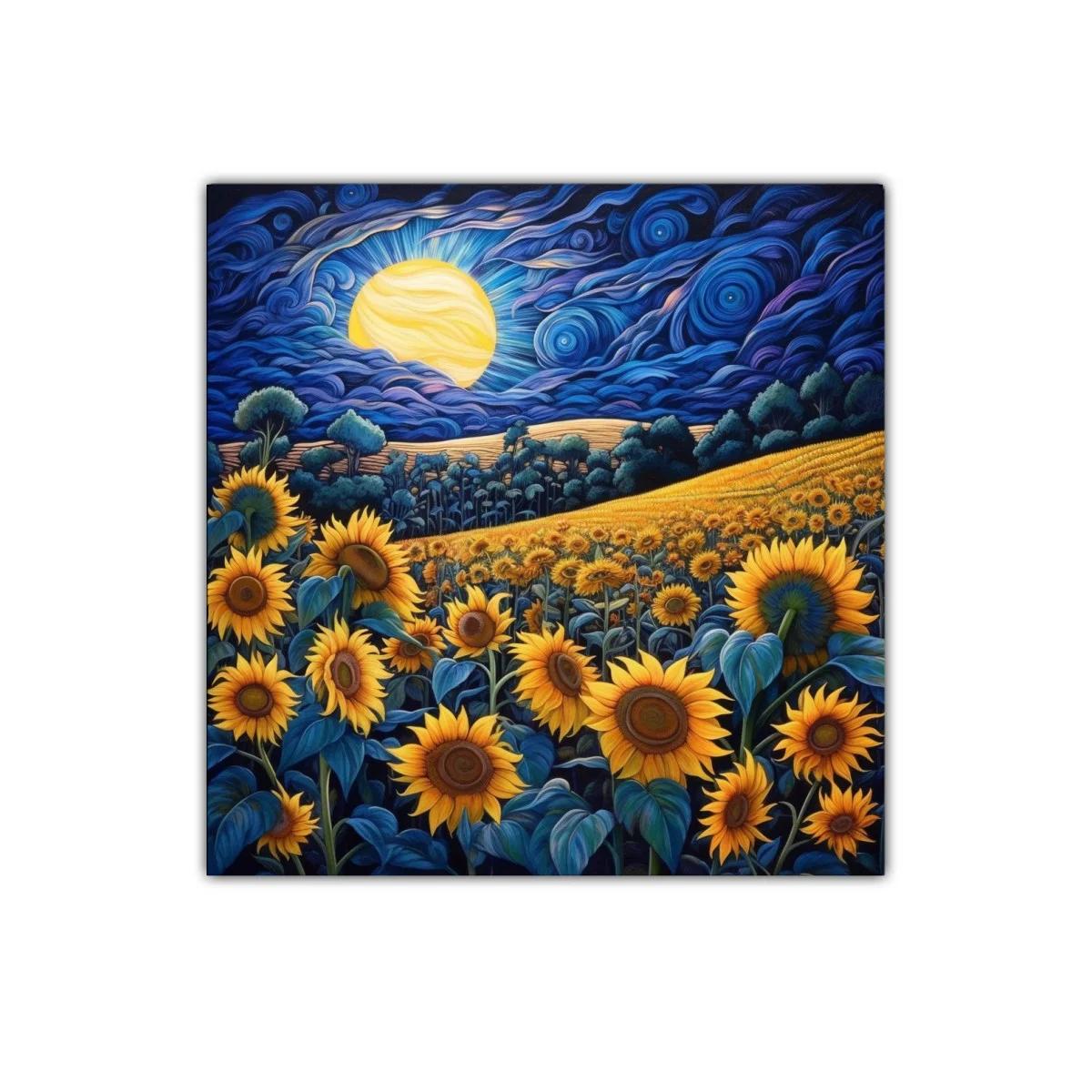 Campo de girasoles bajo un cielo nocturno vibrante — imagen principal