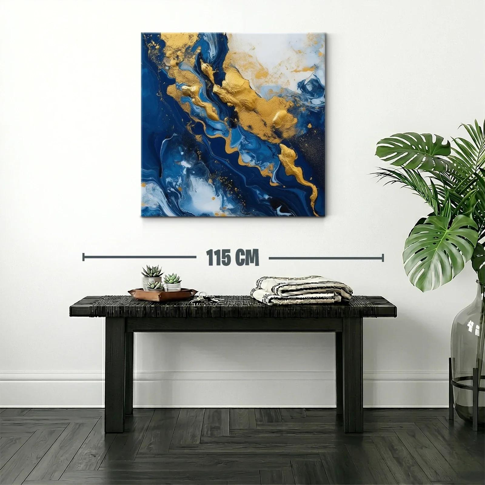 Arte abstracto en azul y dorado para ambientes elegantes — miniatura 2