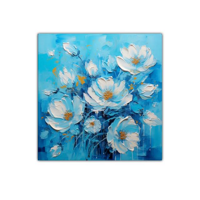 Flores en tonos azules con detalles dorados vibrantes